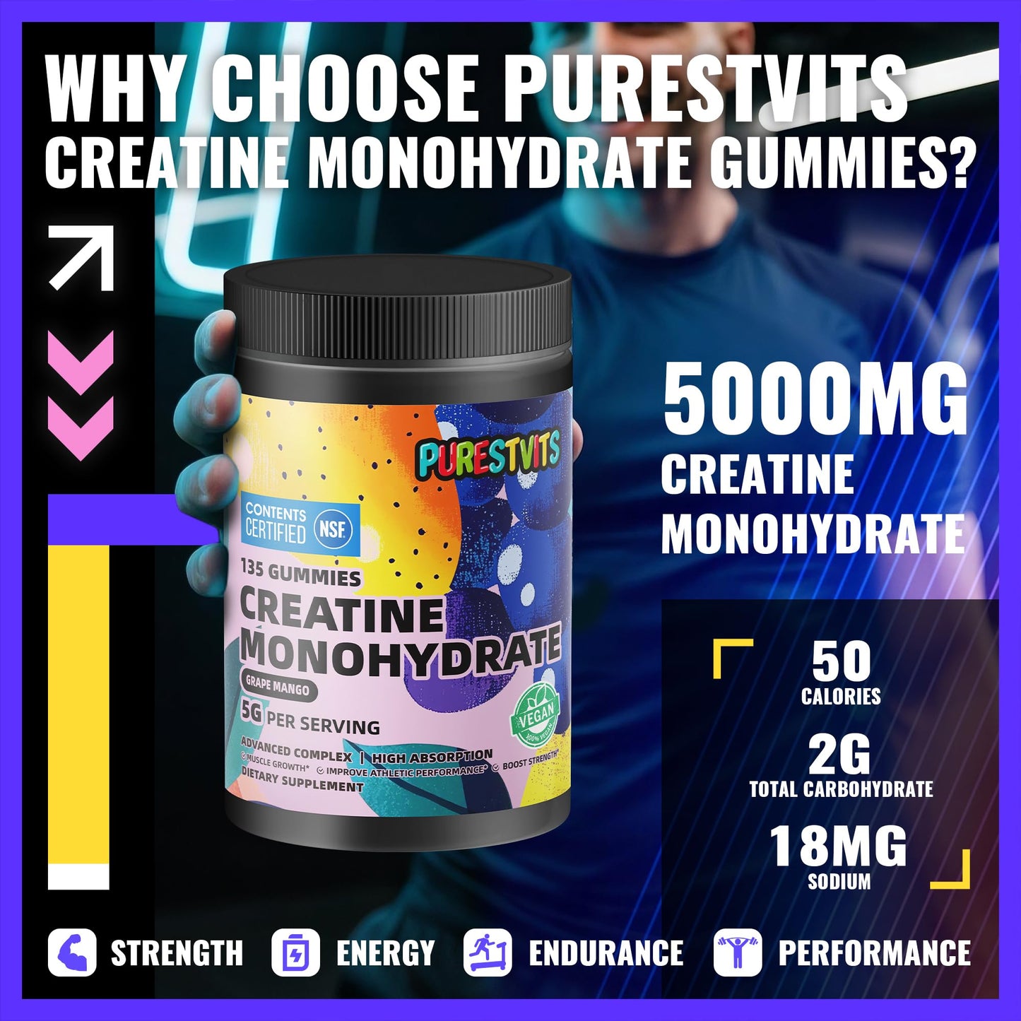 PURESTVITS Creatine Monohydrate Gummies 135 Count