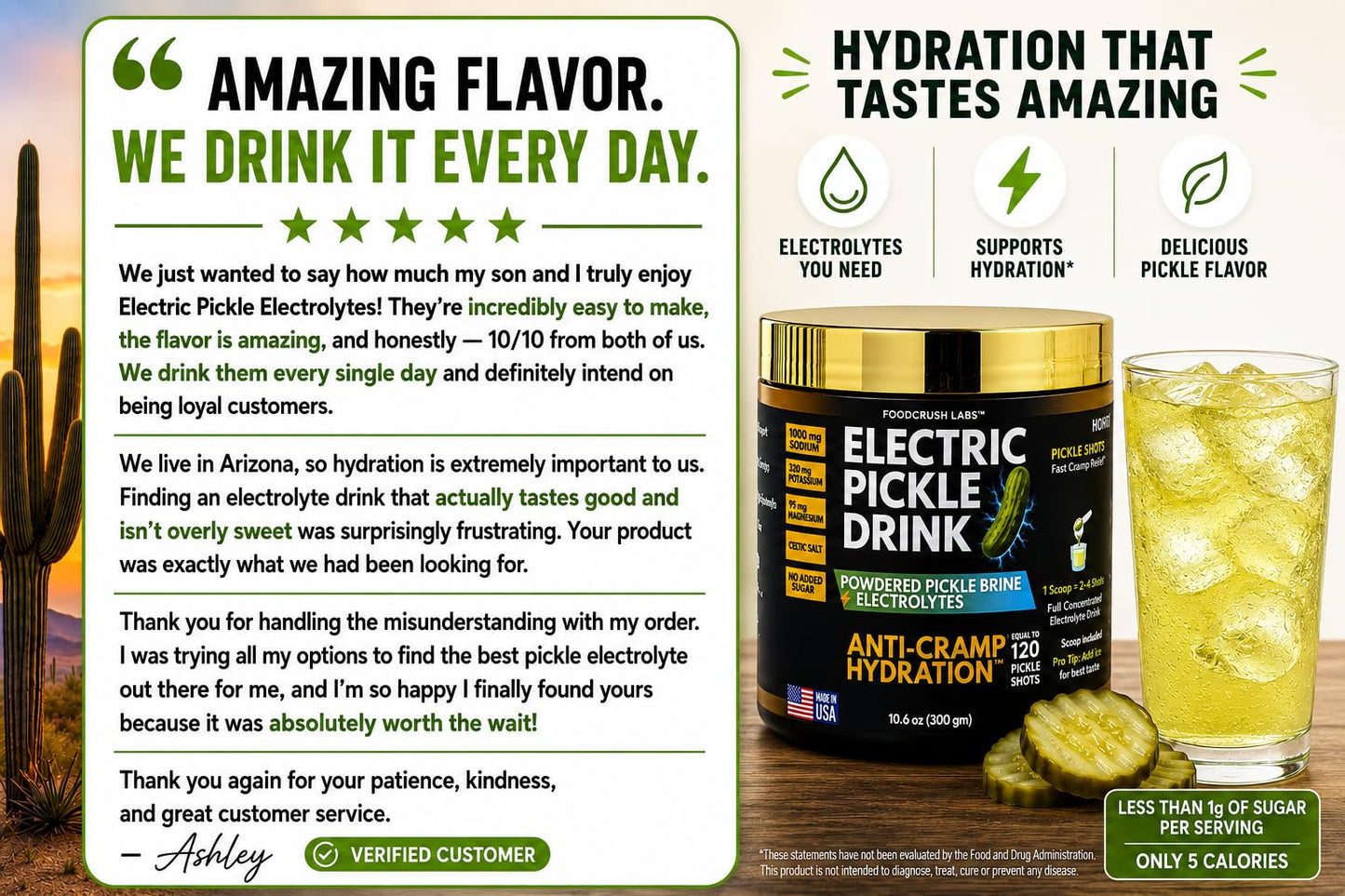 Food Crush Electric Pickle Drink-Electrolytes Powder 15.87 oz
