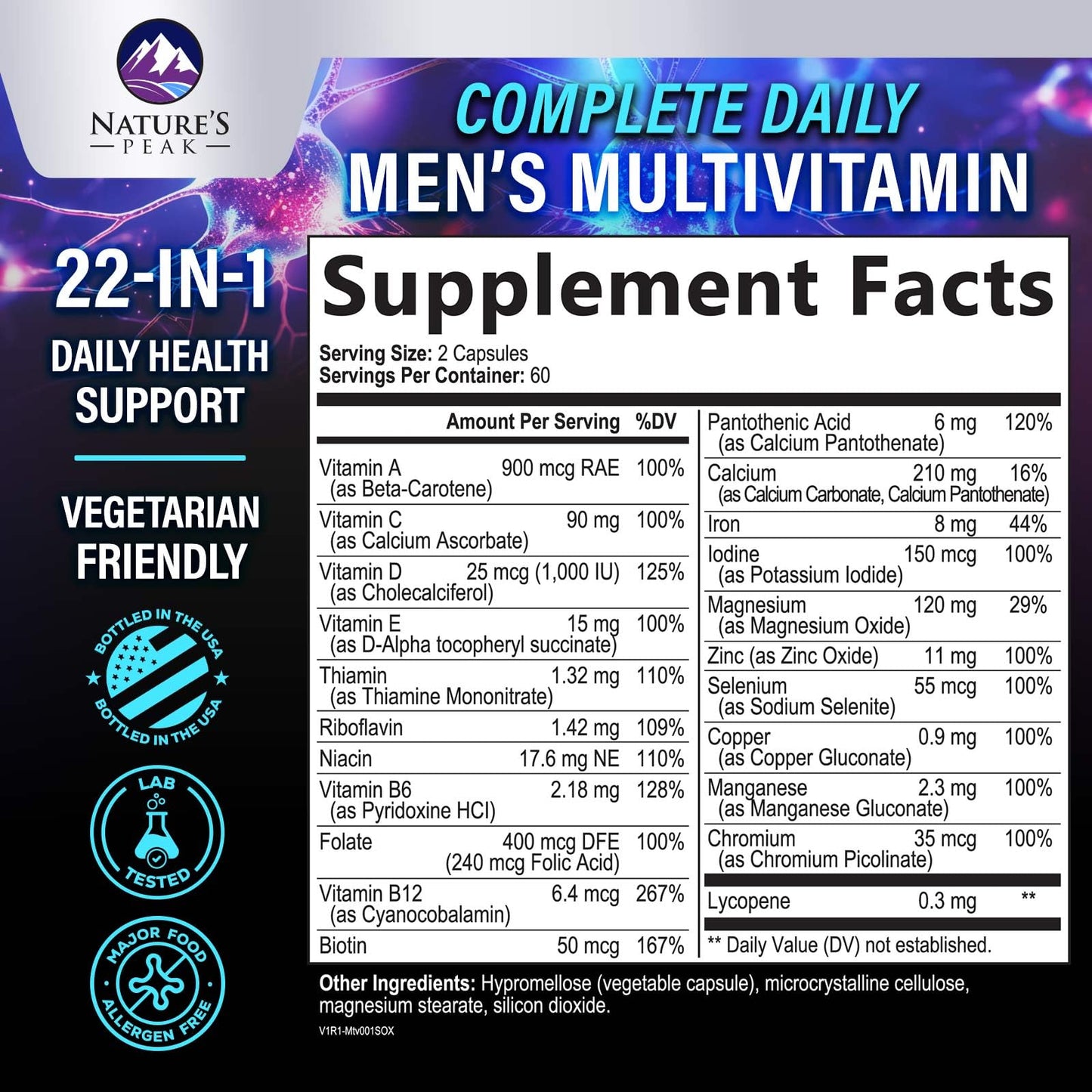 Nature's Peak Men's Multivitamins Complete Daily Multivitamin for Men, Capsules, 120 Count