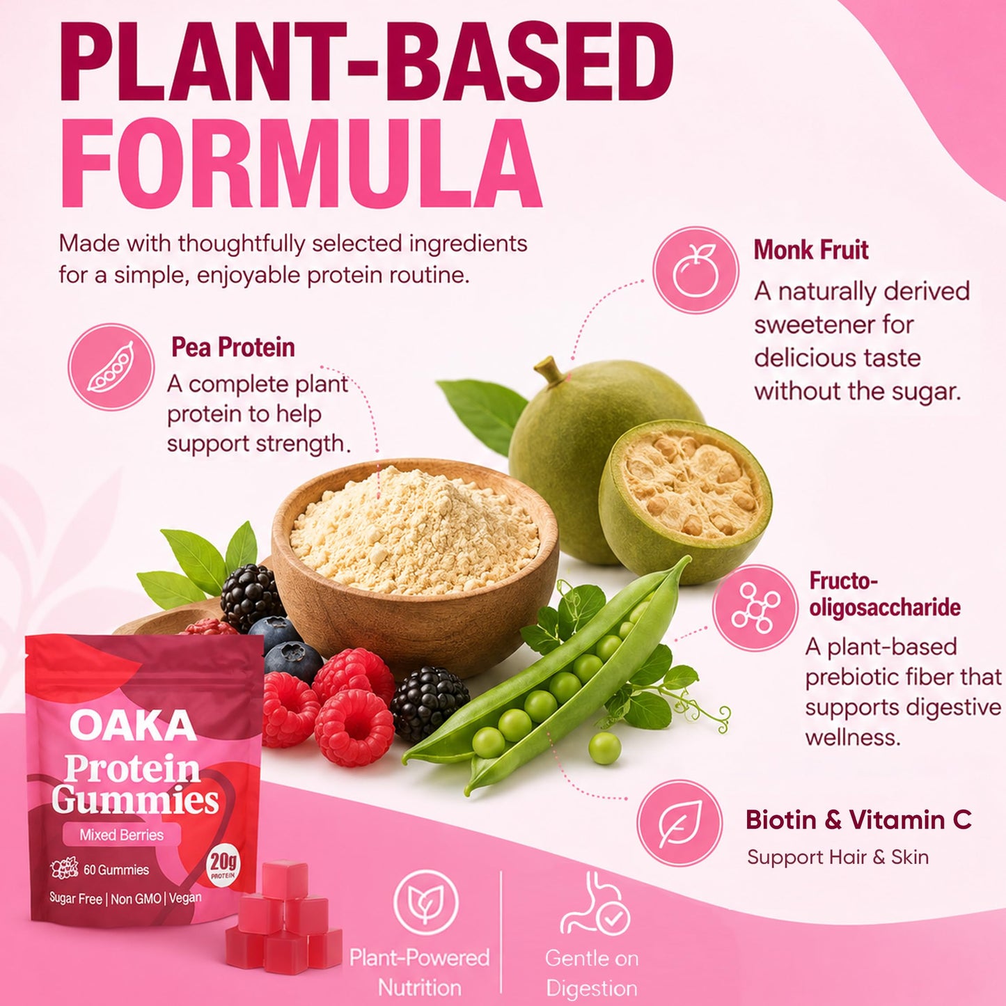 ipxkwll OAKA Protein Gummies, 60 Gummies