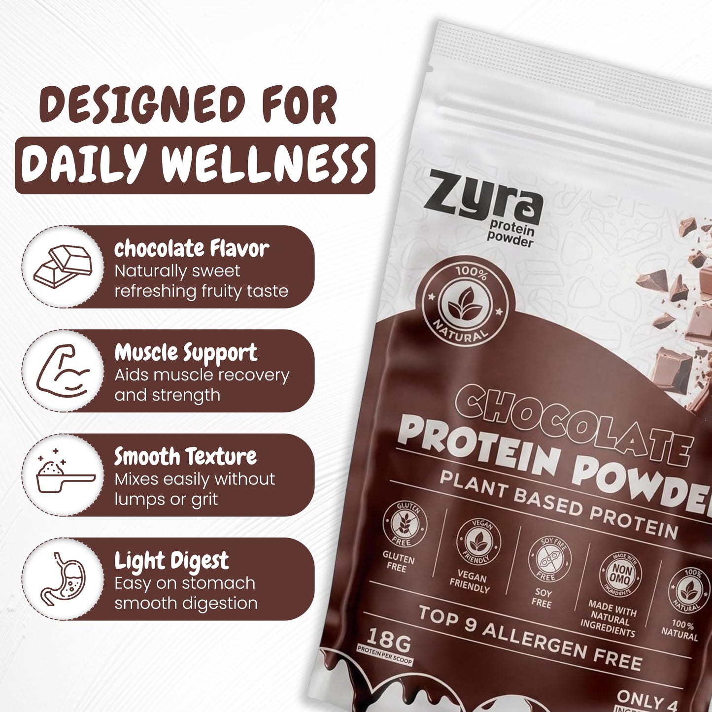 Zyra Protein Organic Protein Powder Chocolate Flavor, 12.35 Ounce