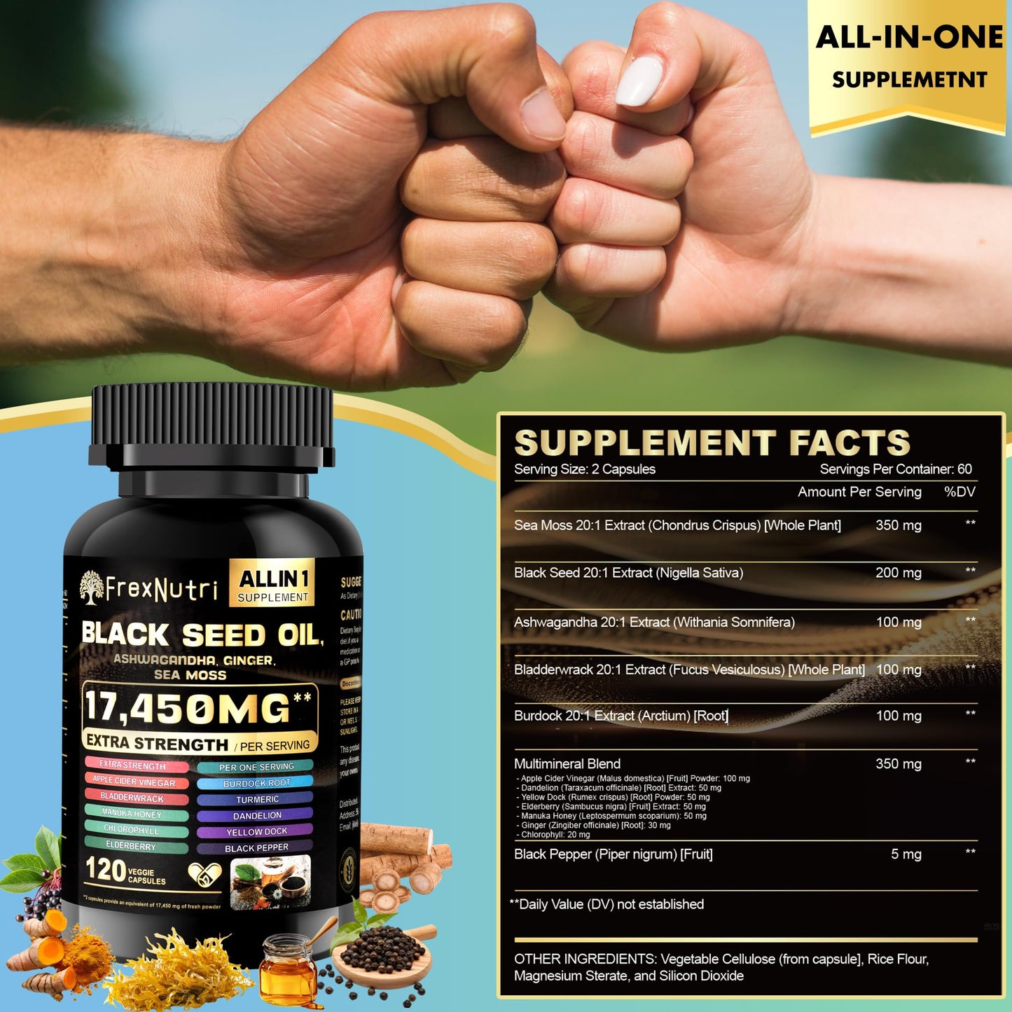 FrexNutri Sea Moss & Black Seed Oil 120 Capsules