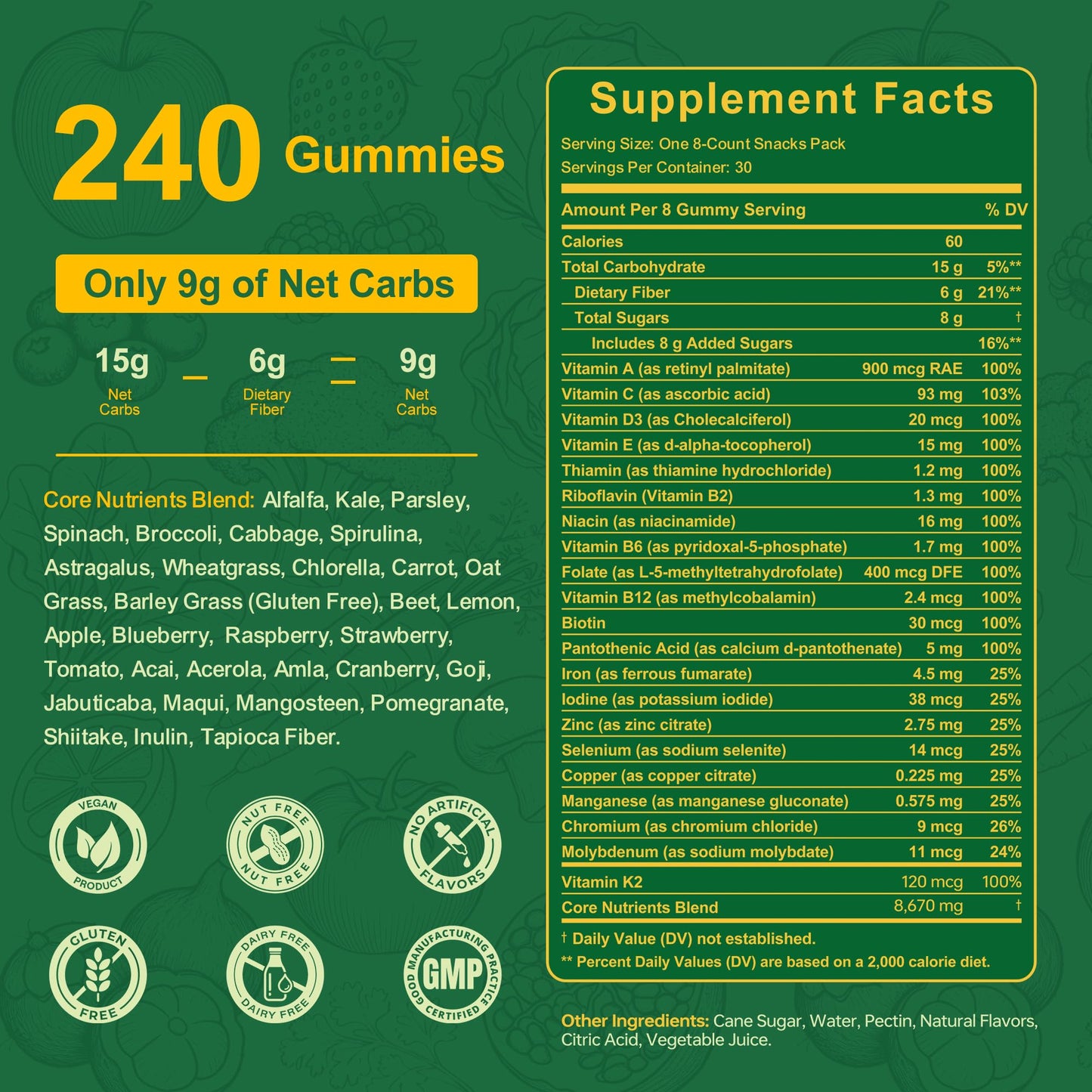 Vitrcestrs Greens Daily Gummies Gummy, 240 Count