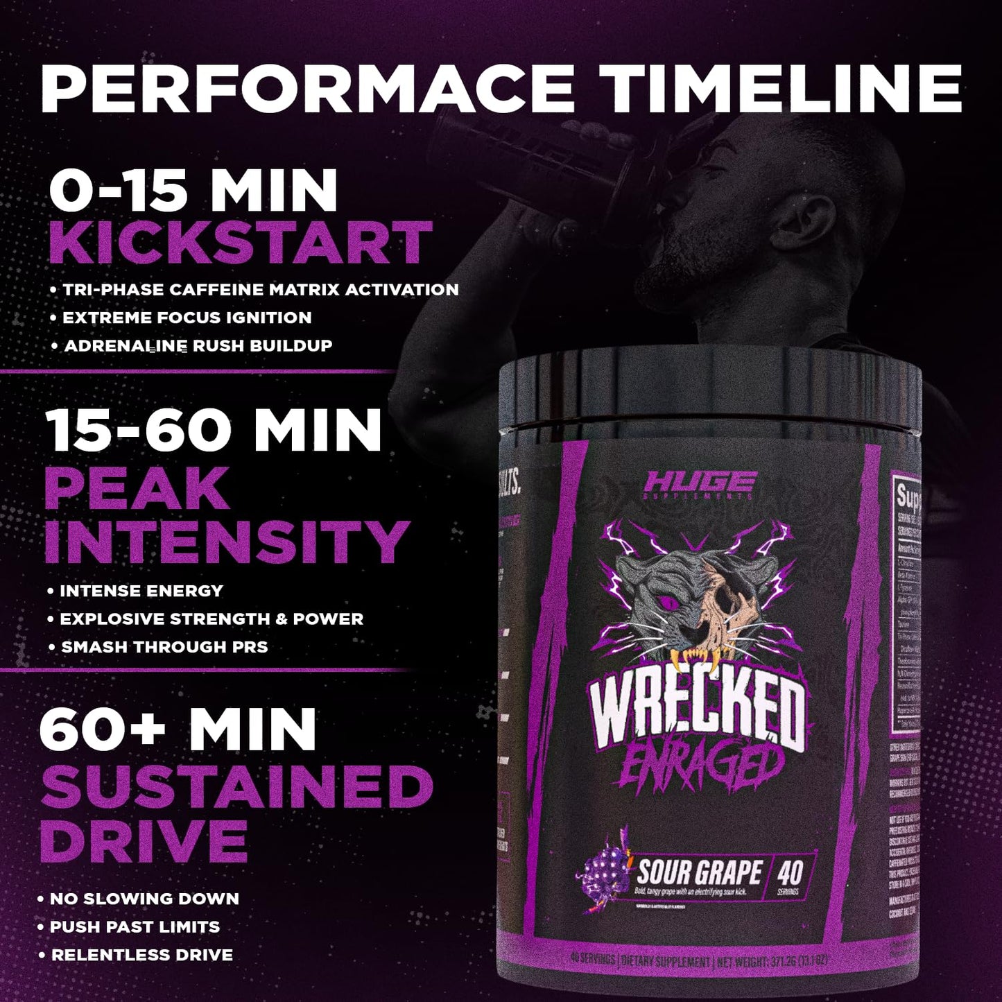 Huge Supplements Wrecked Enraged High Stim Pre Workout Powder 12 Ounce