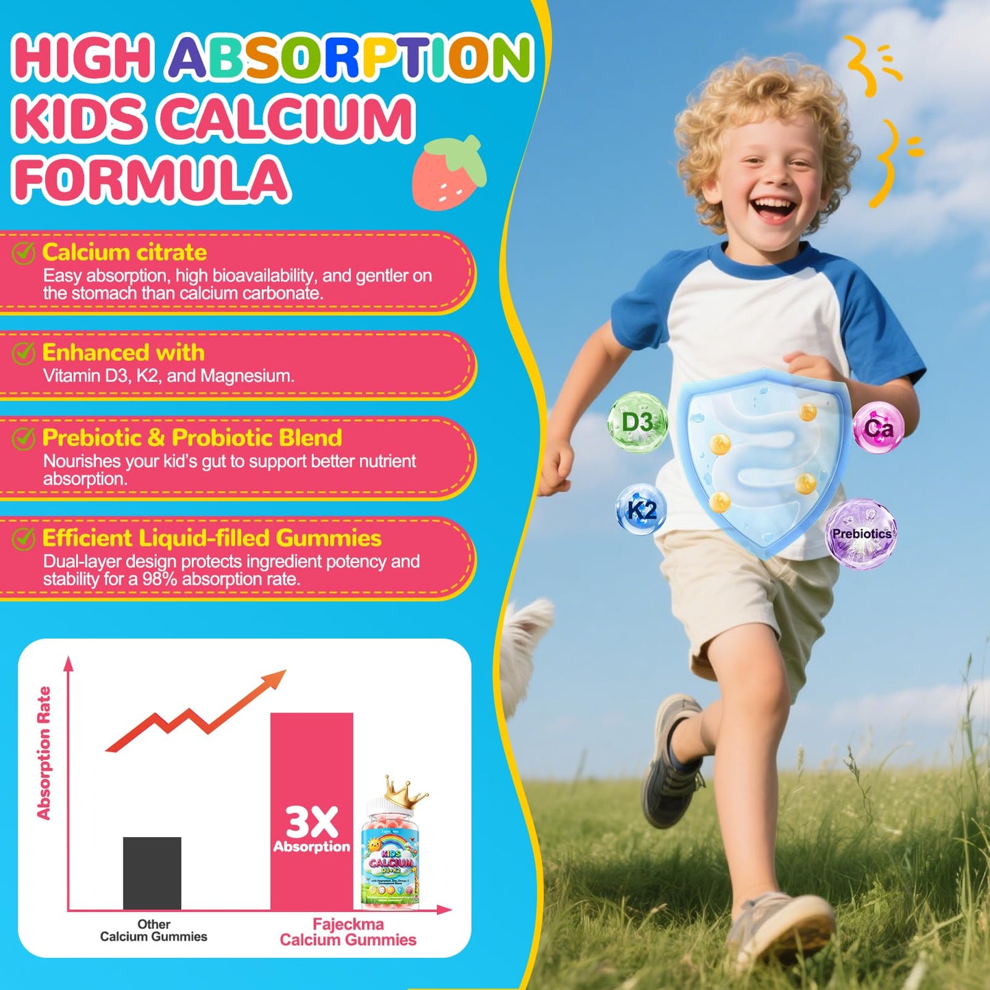 Fajeckma Kids Calcium Citrate Gummies 60 Count
