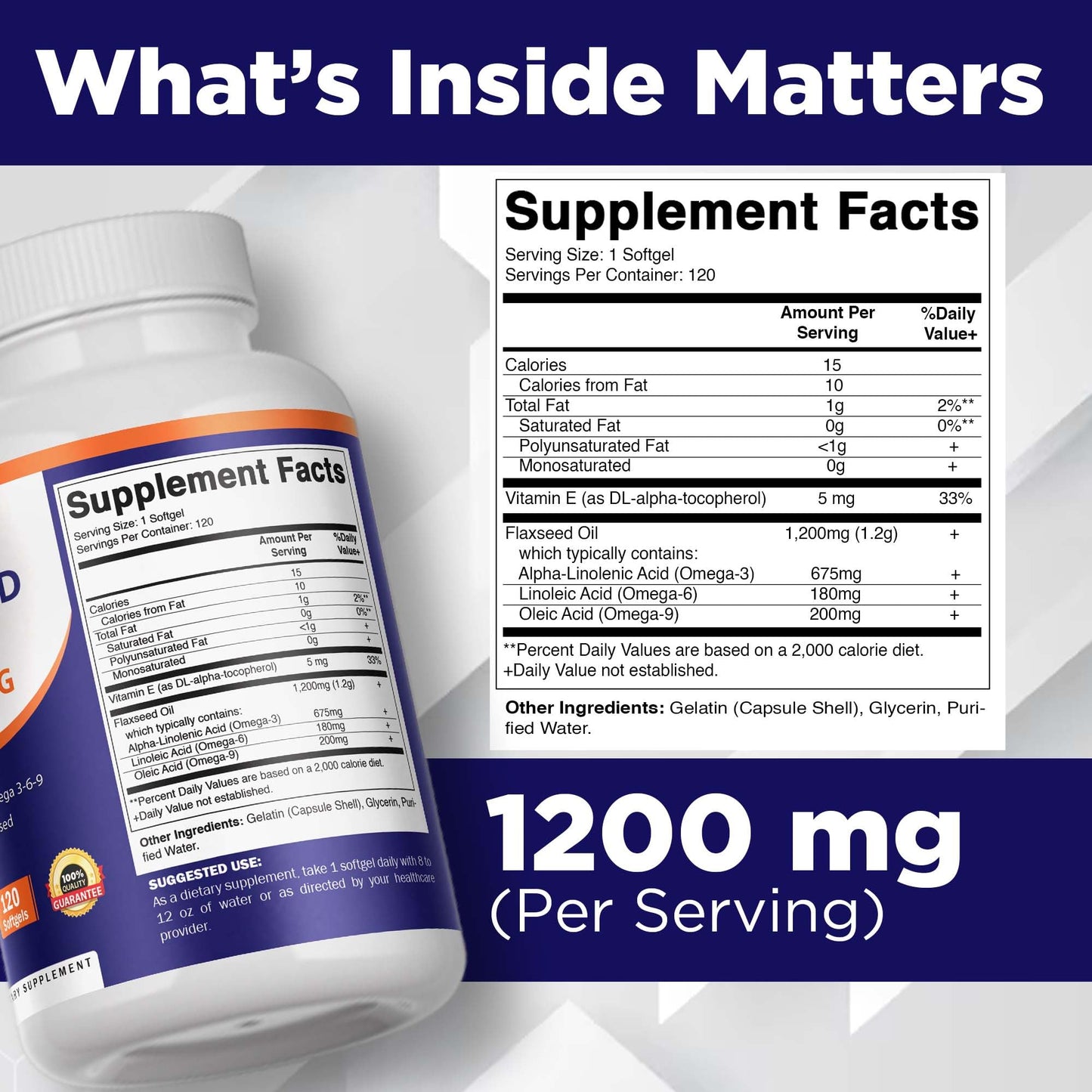 Vitamatic Flaxseed Oil 1200 mg, Omega 3-6-9 Softgels, 240 Softgels