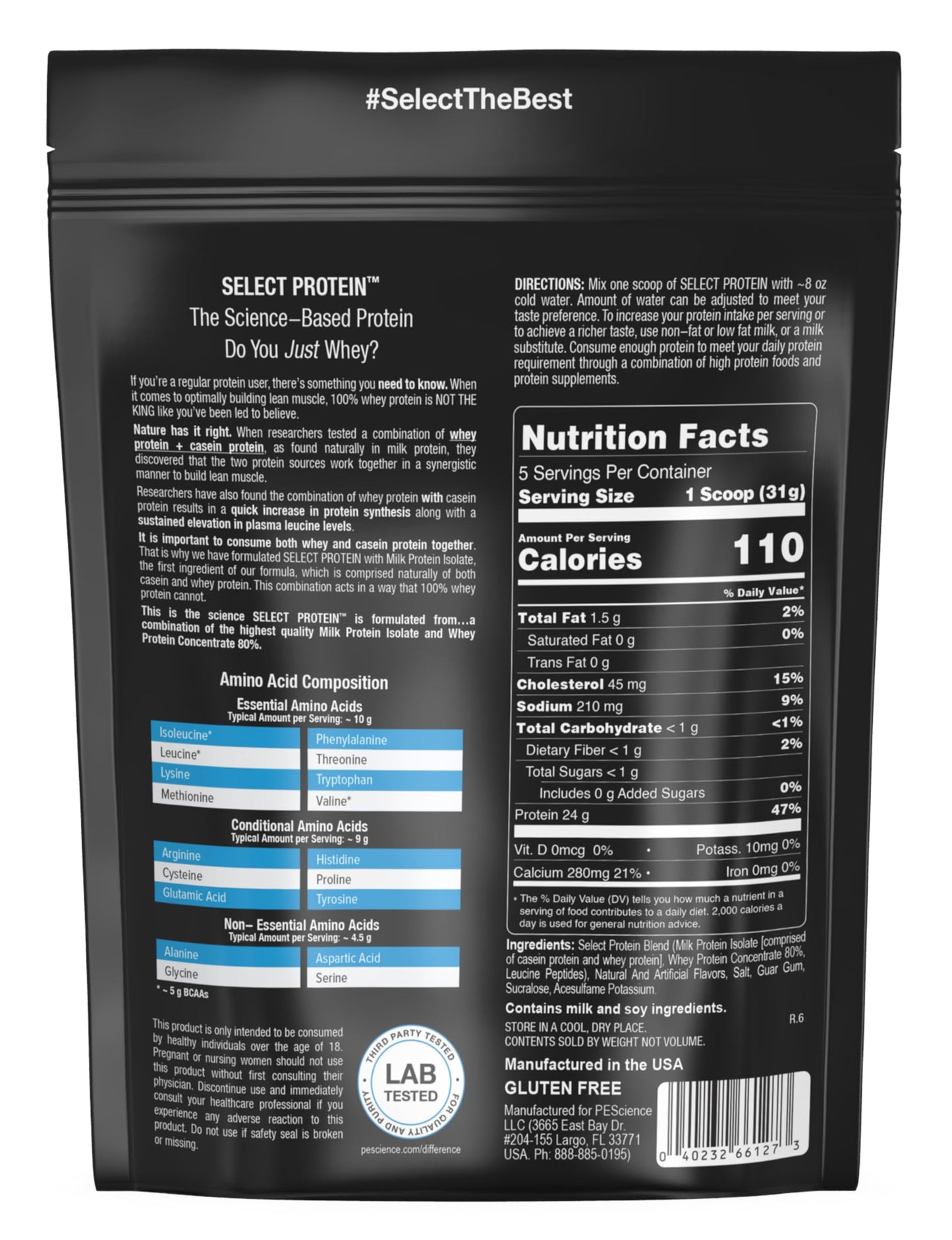 PEScience Select Protein Powder, Whey and Casein Blend, 5 Servings
