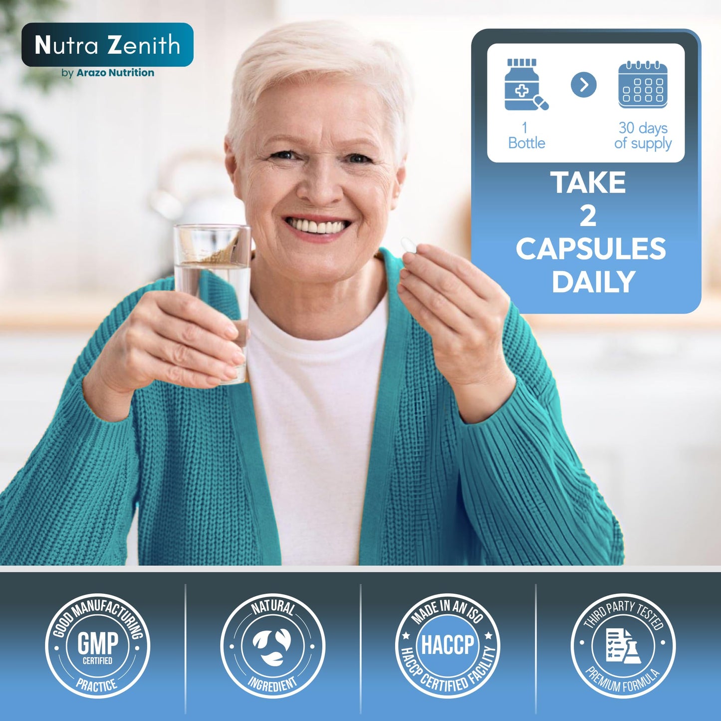 Arazo Nutrition NAD+ Supplement with Nicotinamide Riboside (NMN Alternative), CoQ10 & Resveratrol, 60 Capsules
