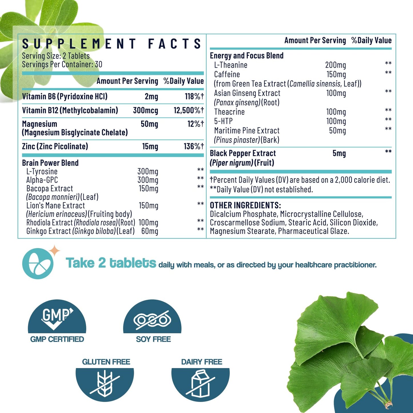 Sapotax 17-in-1 Brain Supplement for Memory and Focus Tablet, 60 Tablets