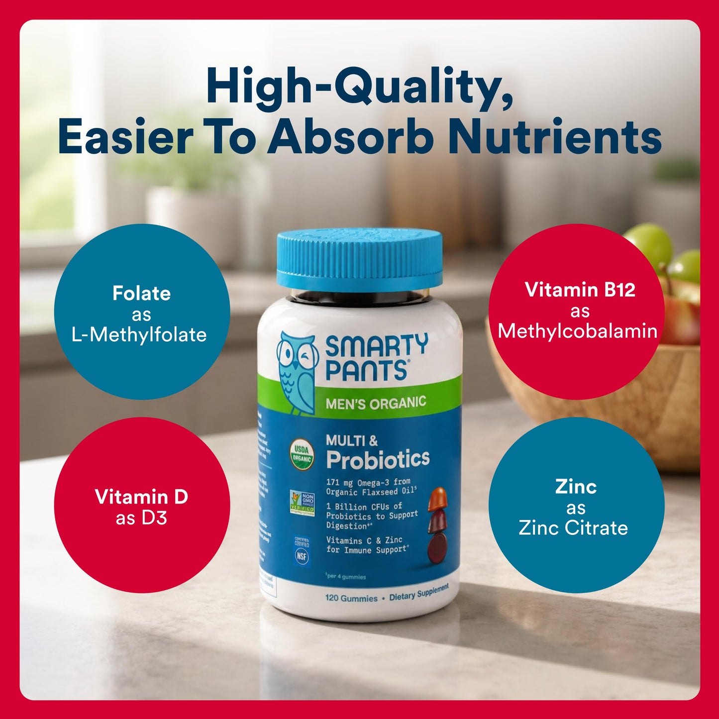 SmartyPants Multivitamin for Men, Organic Gummies, 120 Gummies