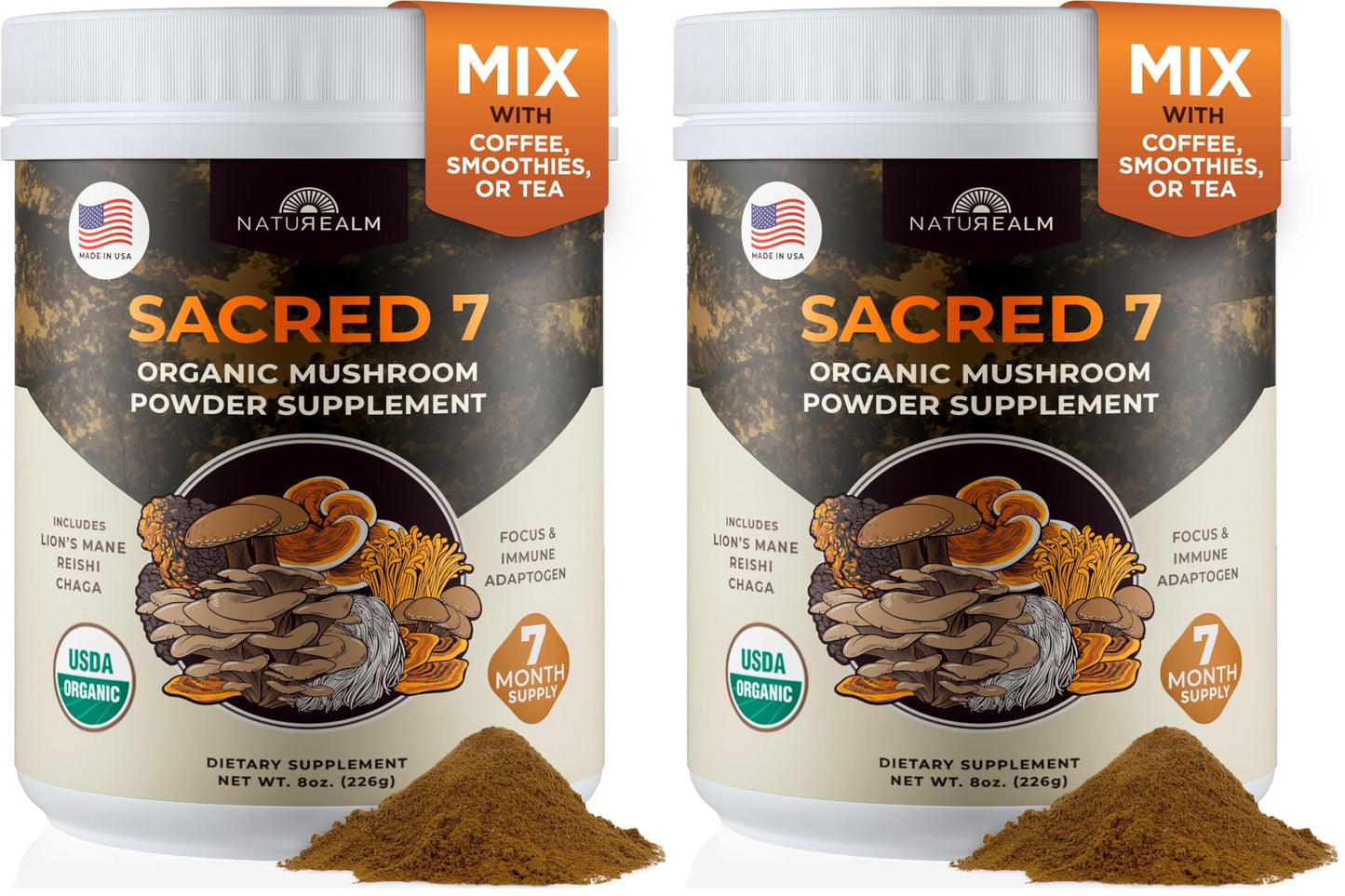 Naturealm Sacred 7 Organic Mushroom Powder Supplement, 16