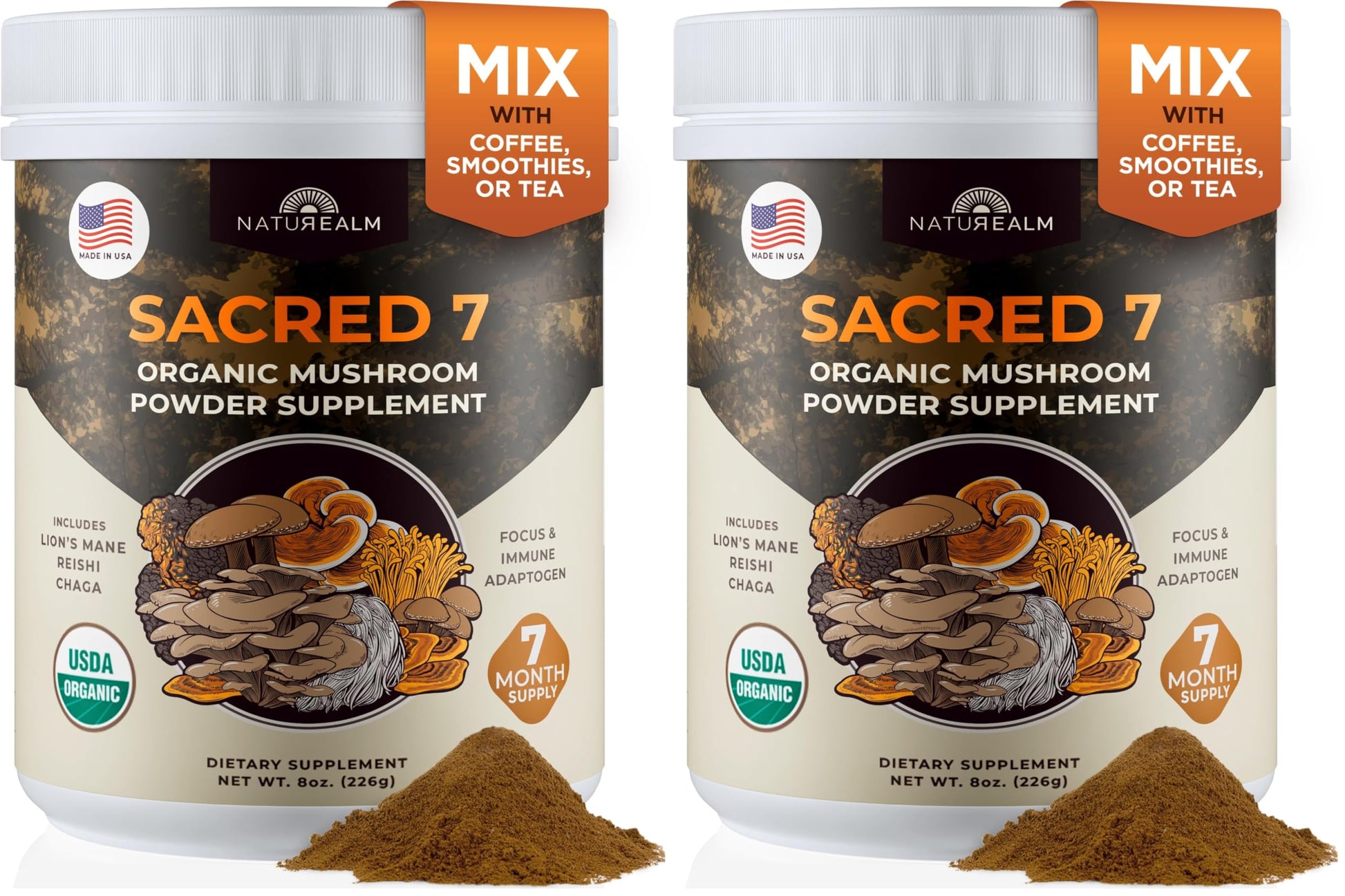 Naturealm Sacred 7 Organic Mushroom Powder Supplement, 16