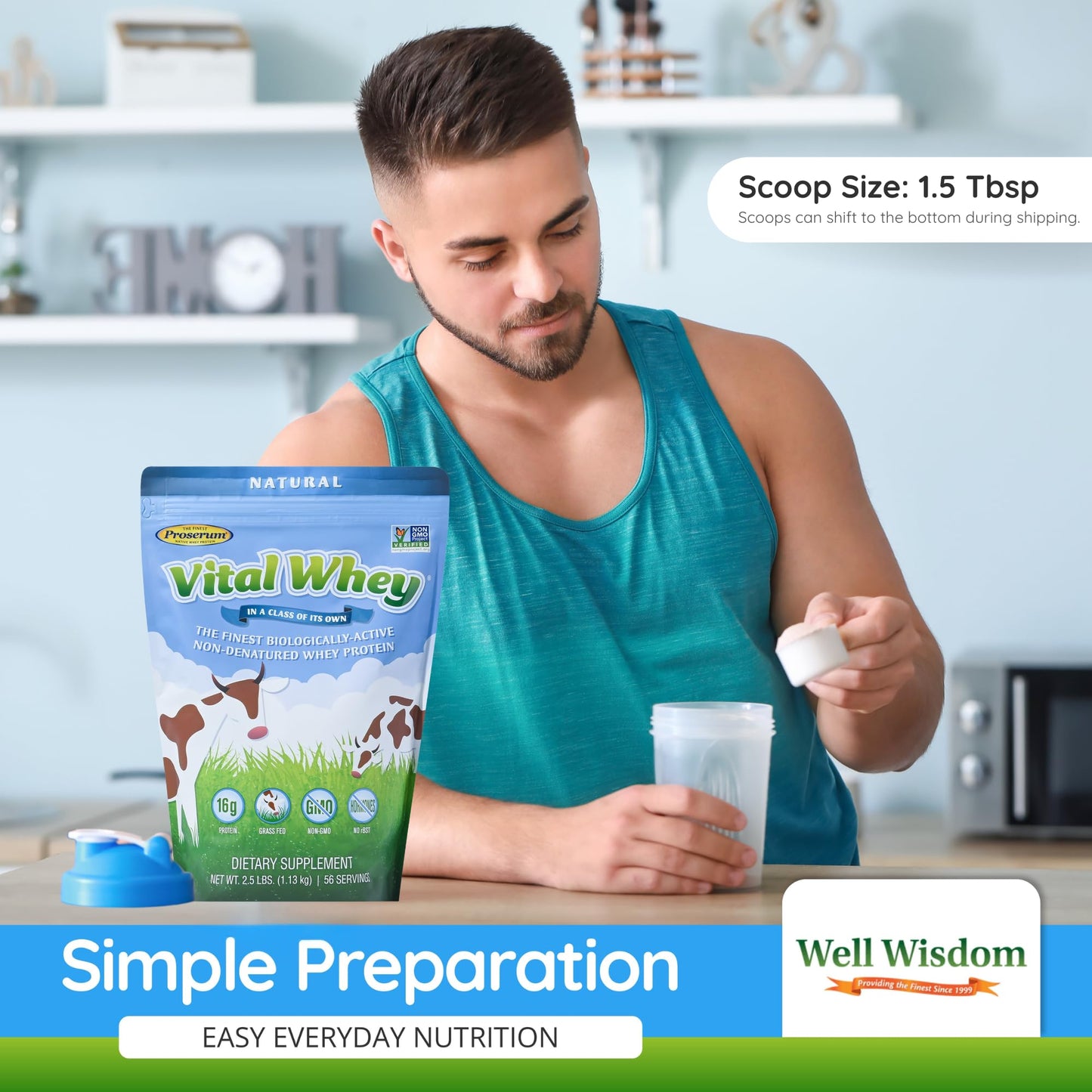 Well Wisdom Proteins Natural Unflavored Grass-Fed Whey Protein Powder, 40 Servings