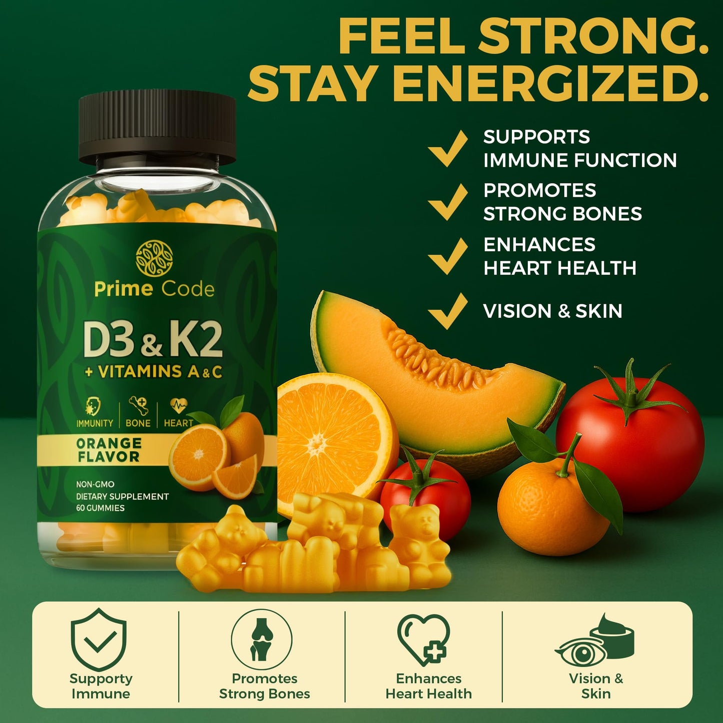 Prime Code Vitamin D3 K2 Gummies 60 Count