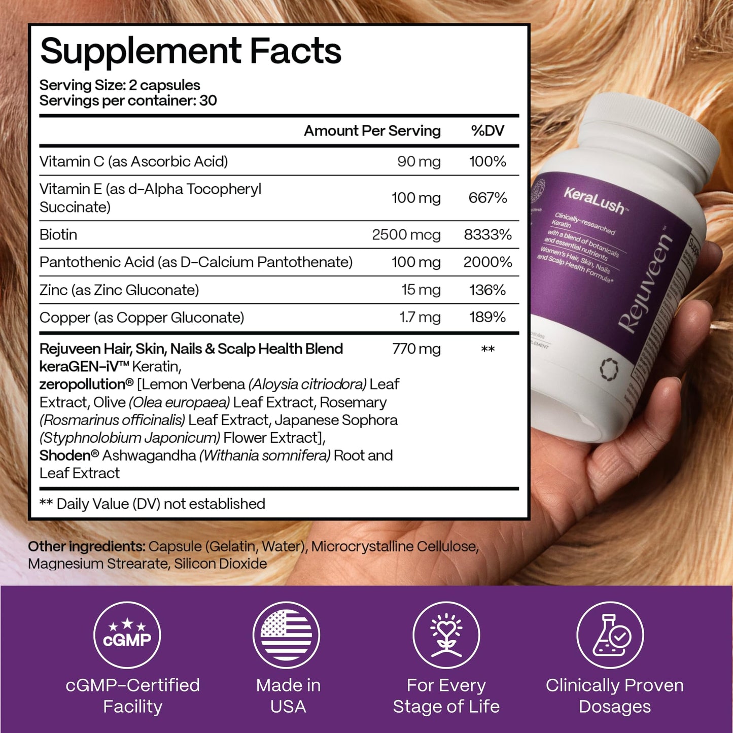 Rejuveen KeraLush Hair Vitamins for Women Capsules, 60 Count