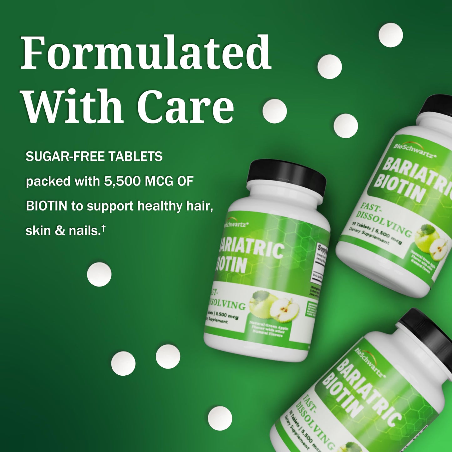 BioSchwartz Bariatric Biotin Chewable Tablets - 5500mcg Biotin per Serving - Green Apple Flavor, 90 Tablets