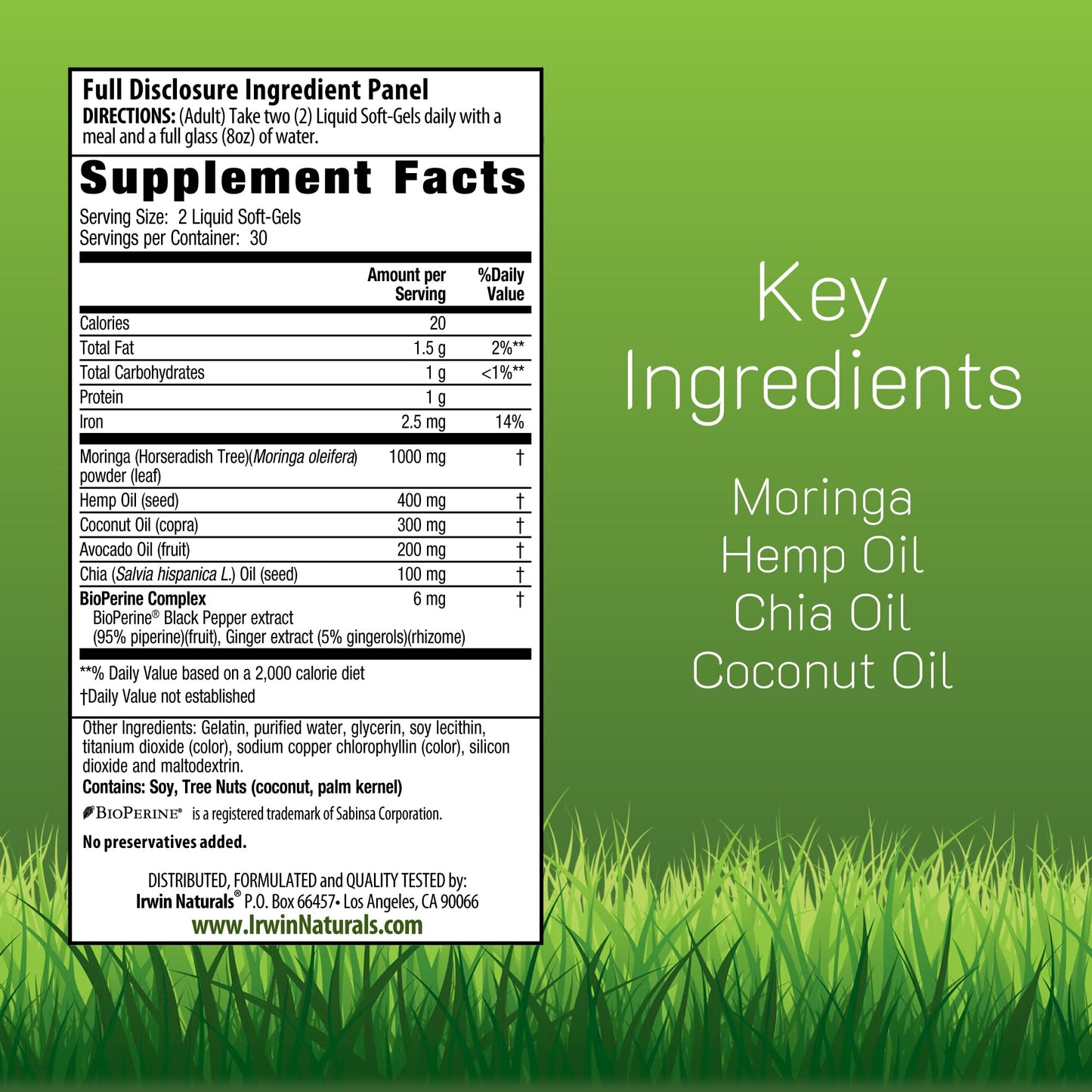 Irwin Naturals Mighty Moringa Whole-Plant Superfood & Daily Nutrient Concentrate Soft-Gels, 60 Count