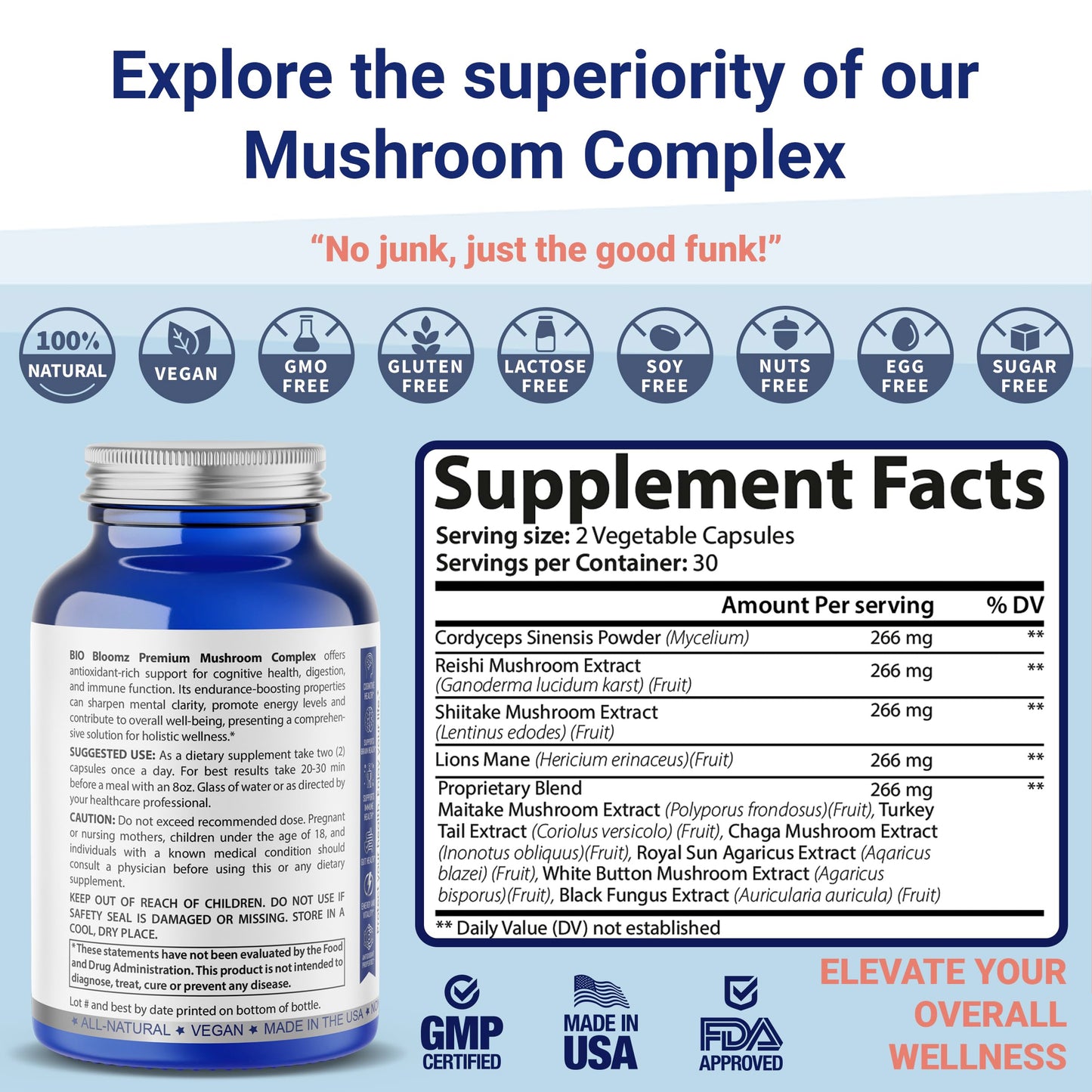 BIO Bloomz Premium Mushroom Complex Capsules, 60 Count