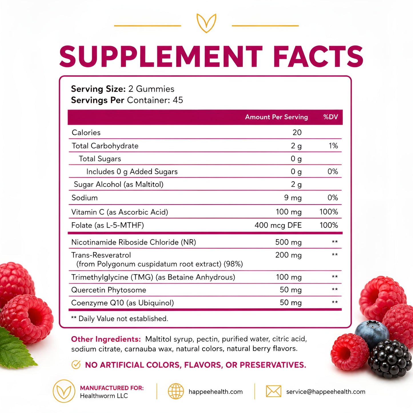 Happee NAD+ Gummies Supplement for Women & Men 90 Count