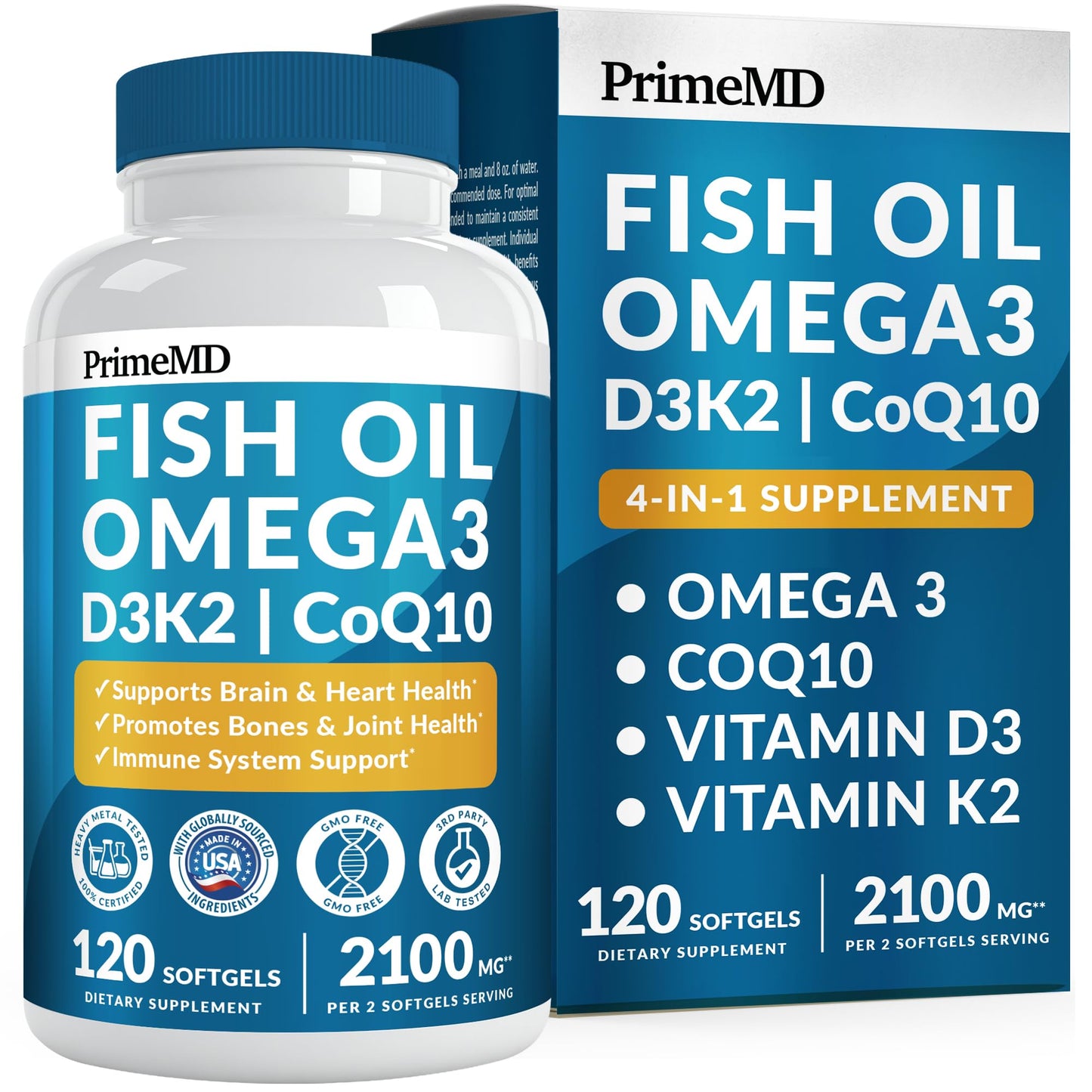 PrimeMD 4-in-1 Fish Oil Omega 3 Fatty Supplements Softgels 120