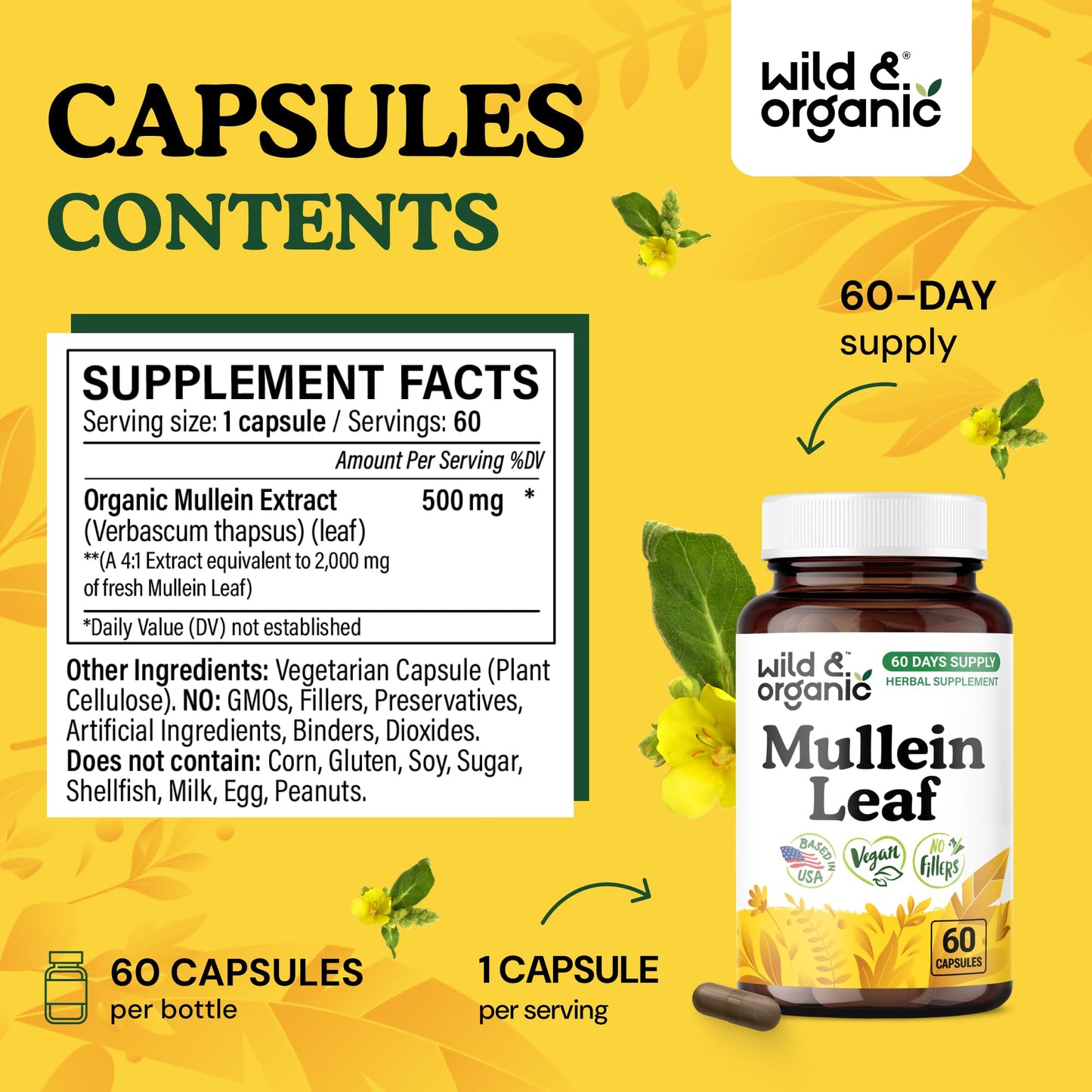 Wild & Organic Mullein Leaf Extract 60 Capsules