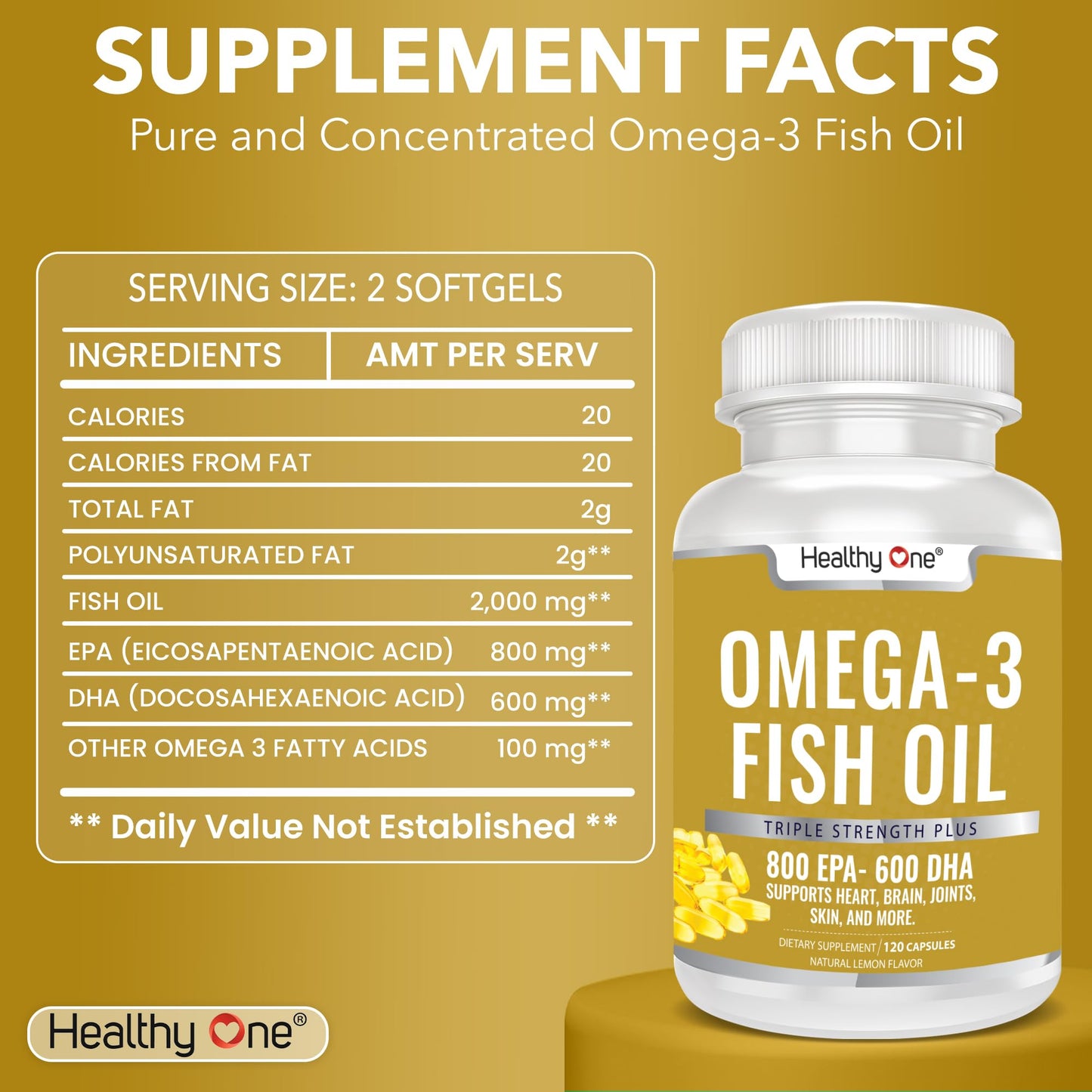 Healthy One Omega-3 Fish Oil 2000mg Softgels 60 Count