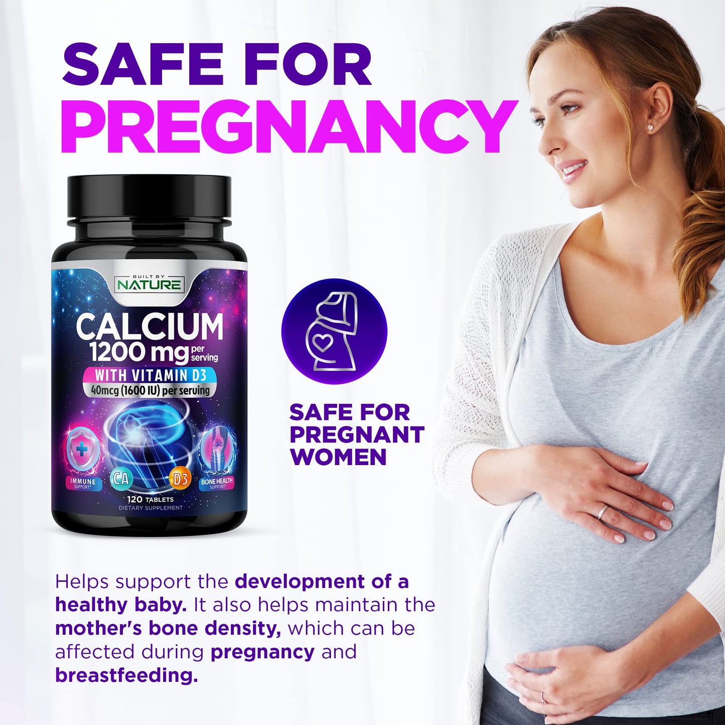 Built by Nature Calcium 1200mg with Vitamin D3 for Best Absorption, 120 Tablets