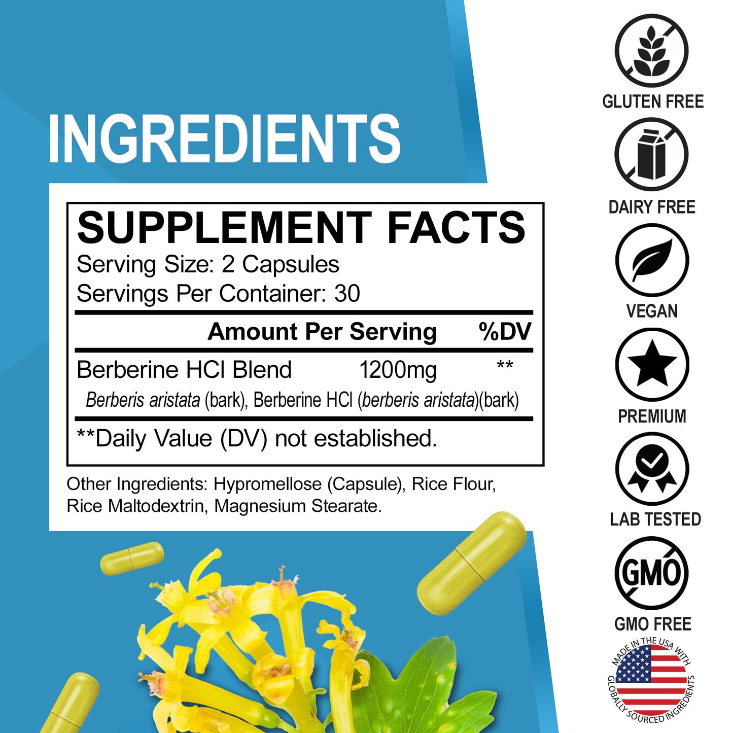 DR. BO Berberine HCl 1200mg Capsules 60 Count