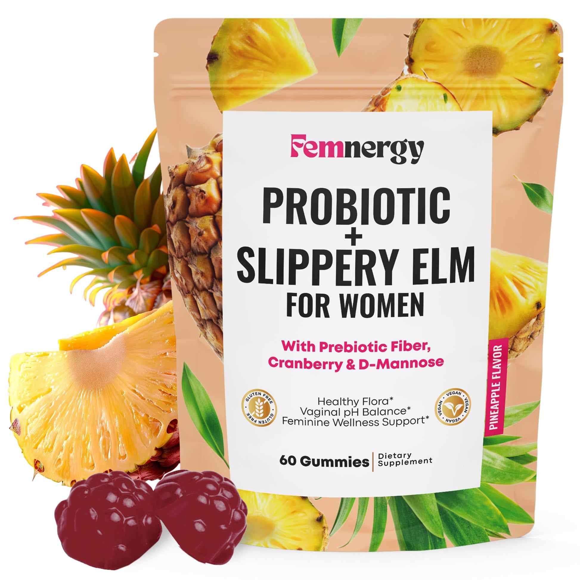Femnergy Feminine Probiotics Slippery Elm Gummies 60 Count