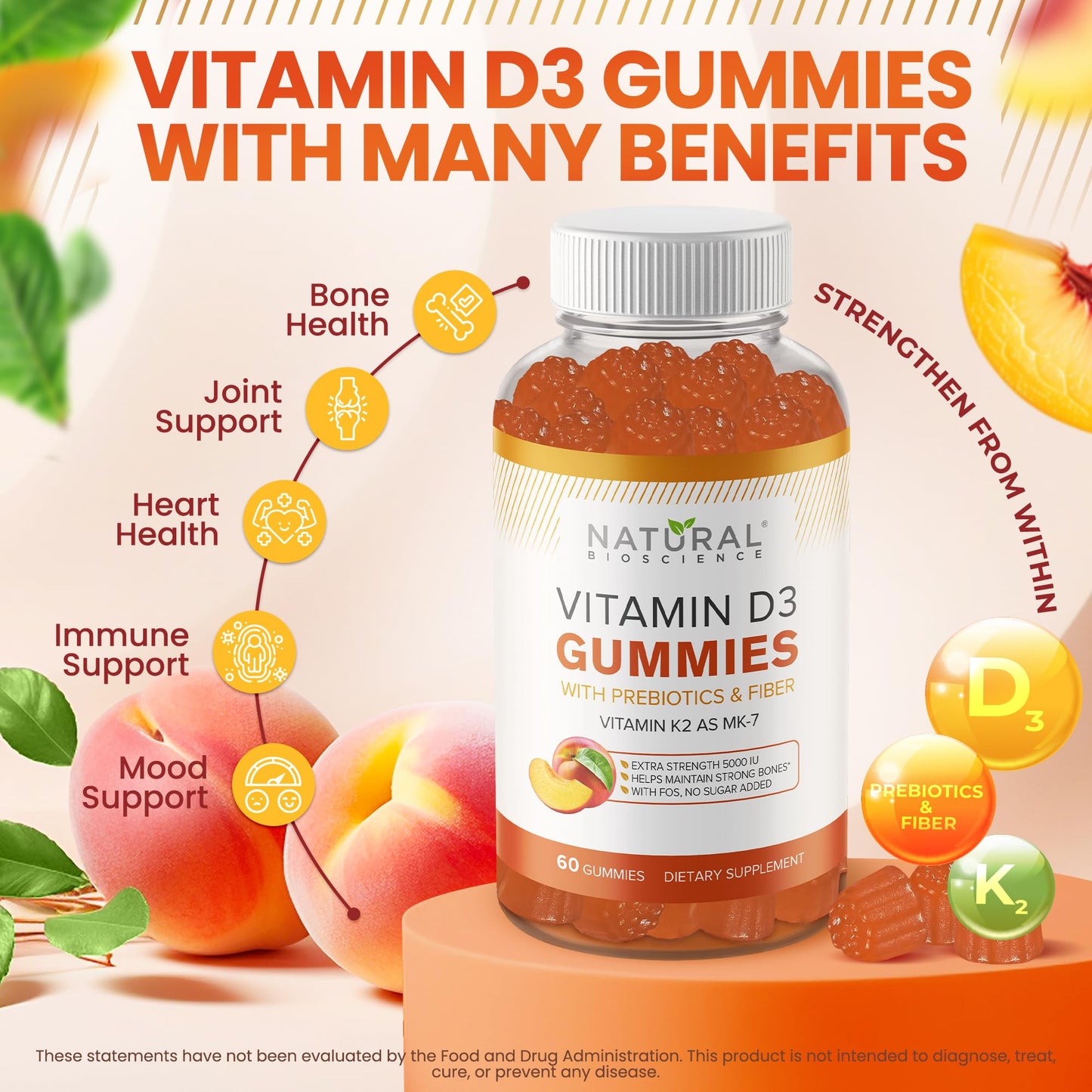 Natural BioScience Vitamin D3 10000 IU & K2 Gummies, 120 Count