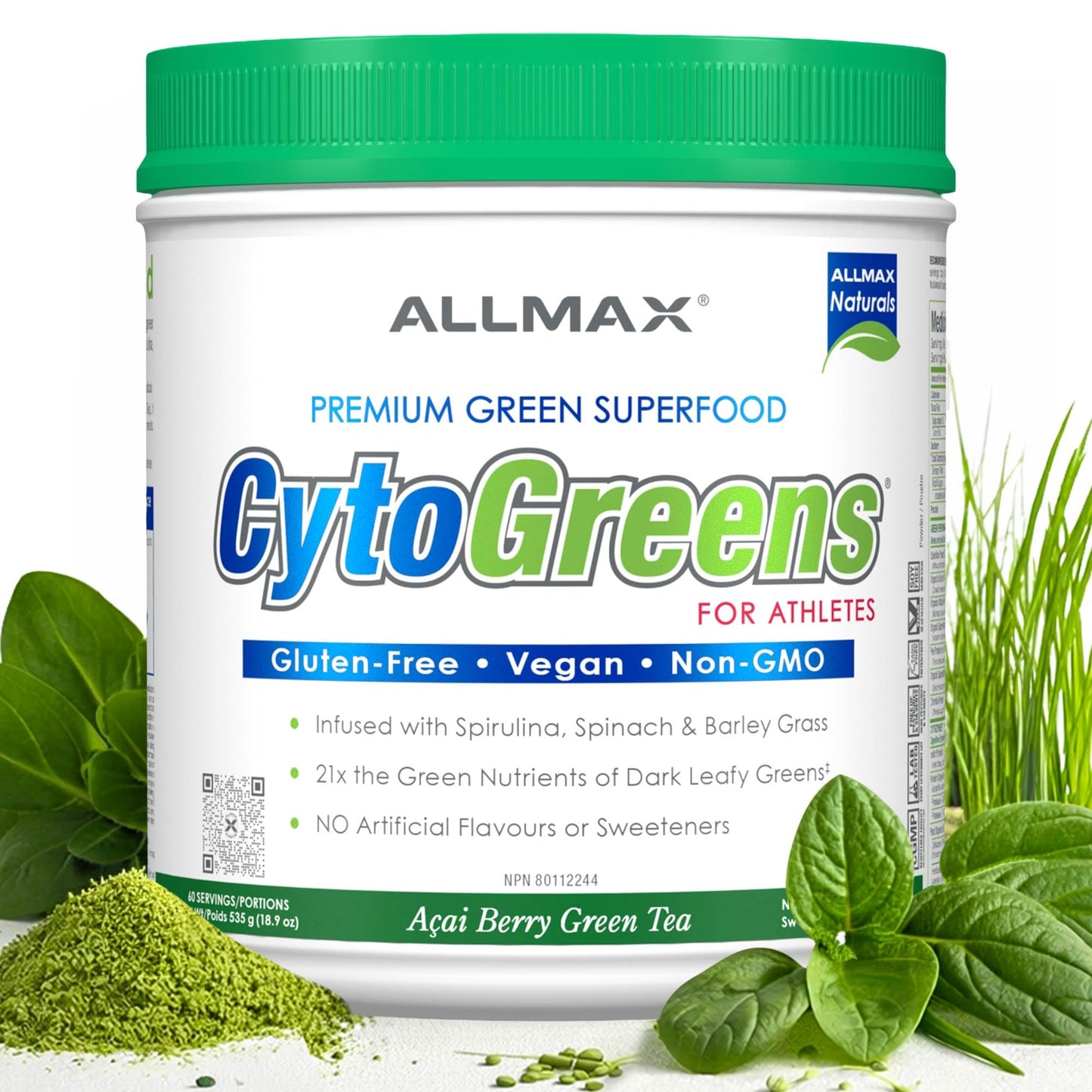 ALLMAX CytoGreens Super Greens Acai Berry Green Tea Powder 18.9 oz