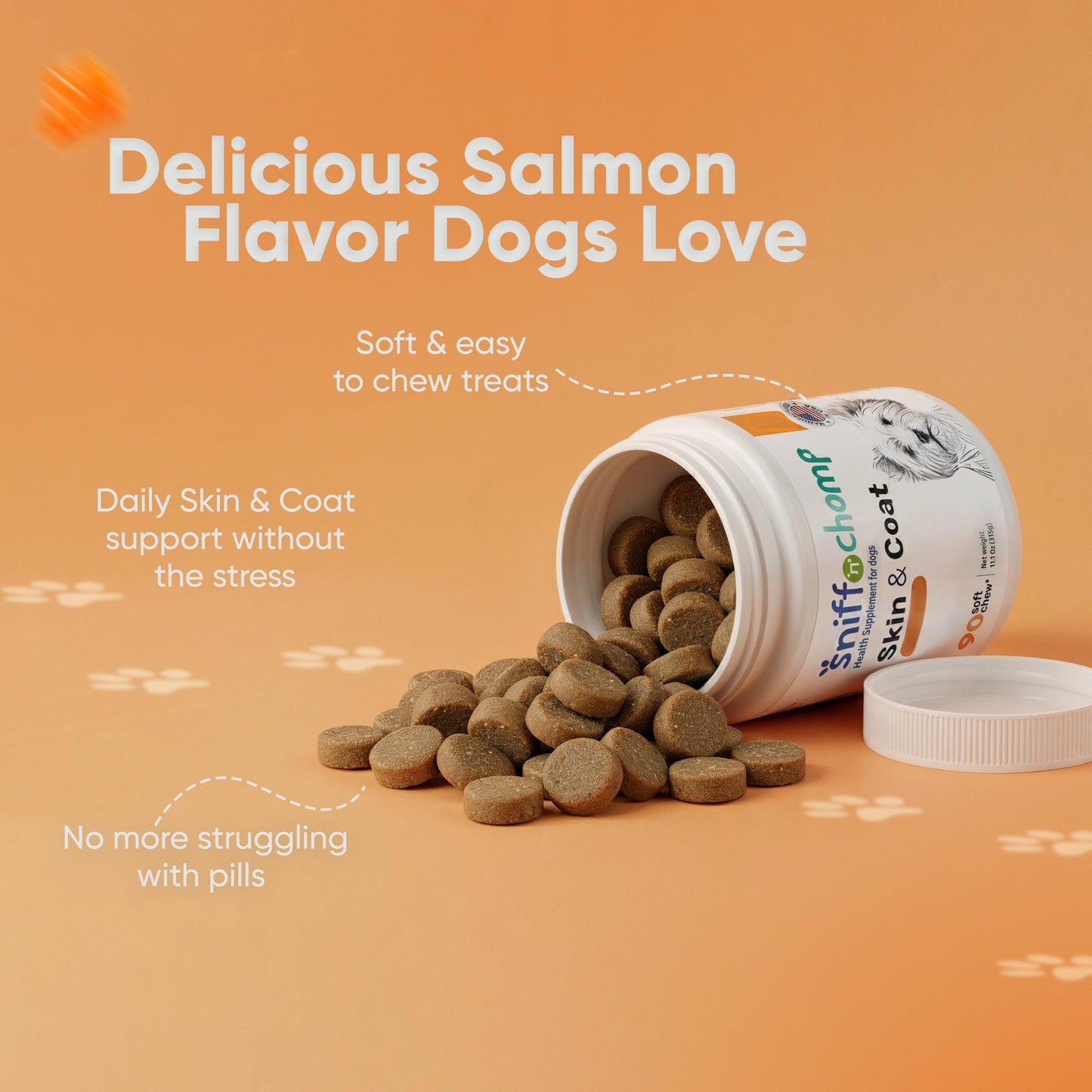 SNIFF 'N' CHOMP Omega 3 for Dogs Soft Chews, 90 Soft Chews