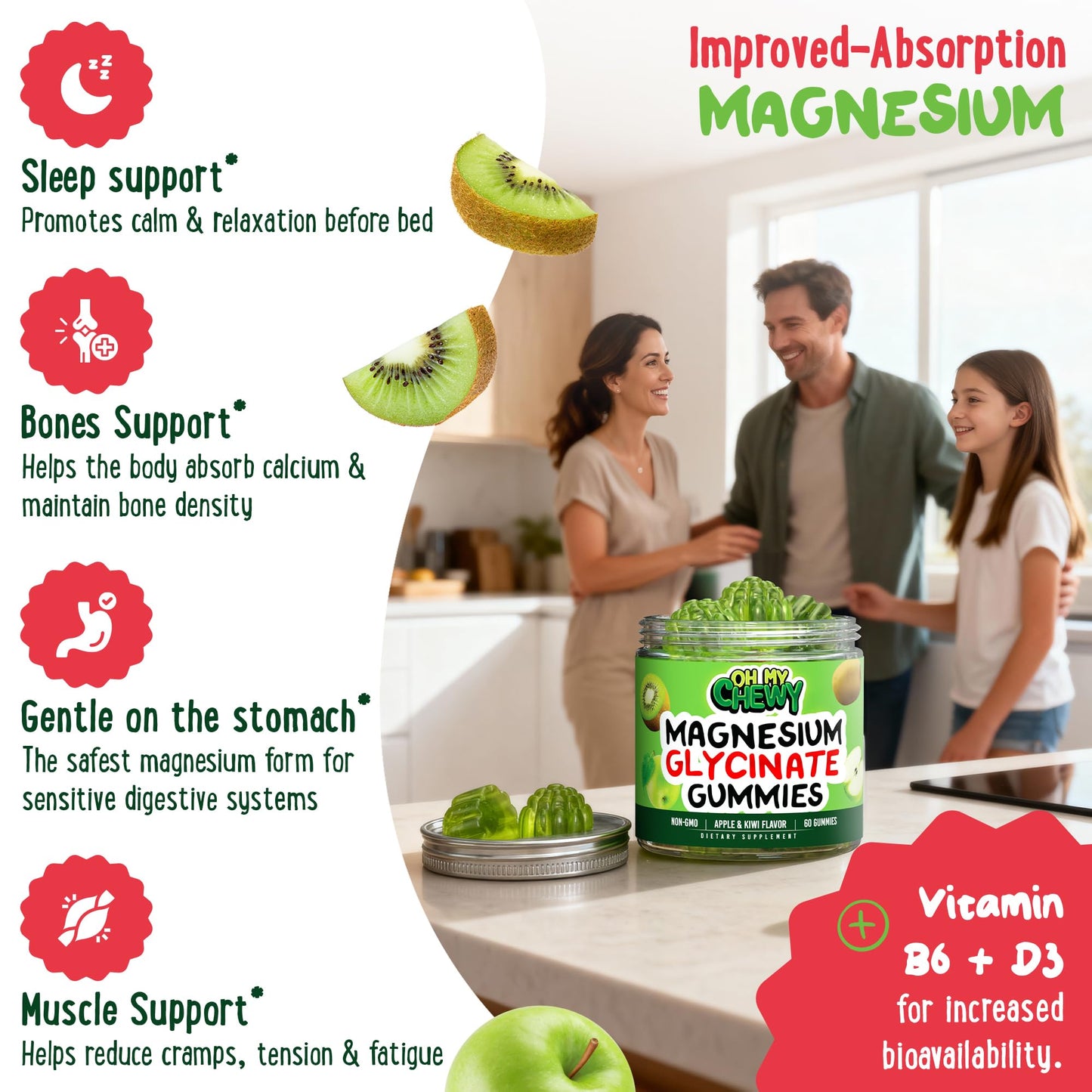 OH MY CHEWY Center-Filled Magnesium Glycinate Gummies 400MG, 120 Count