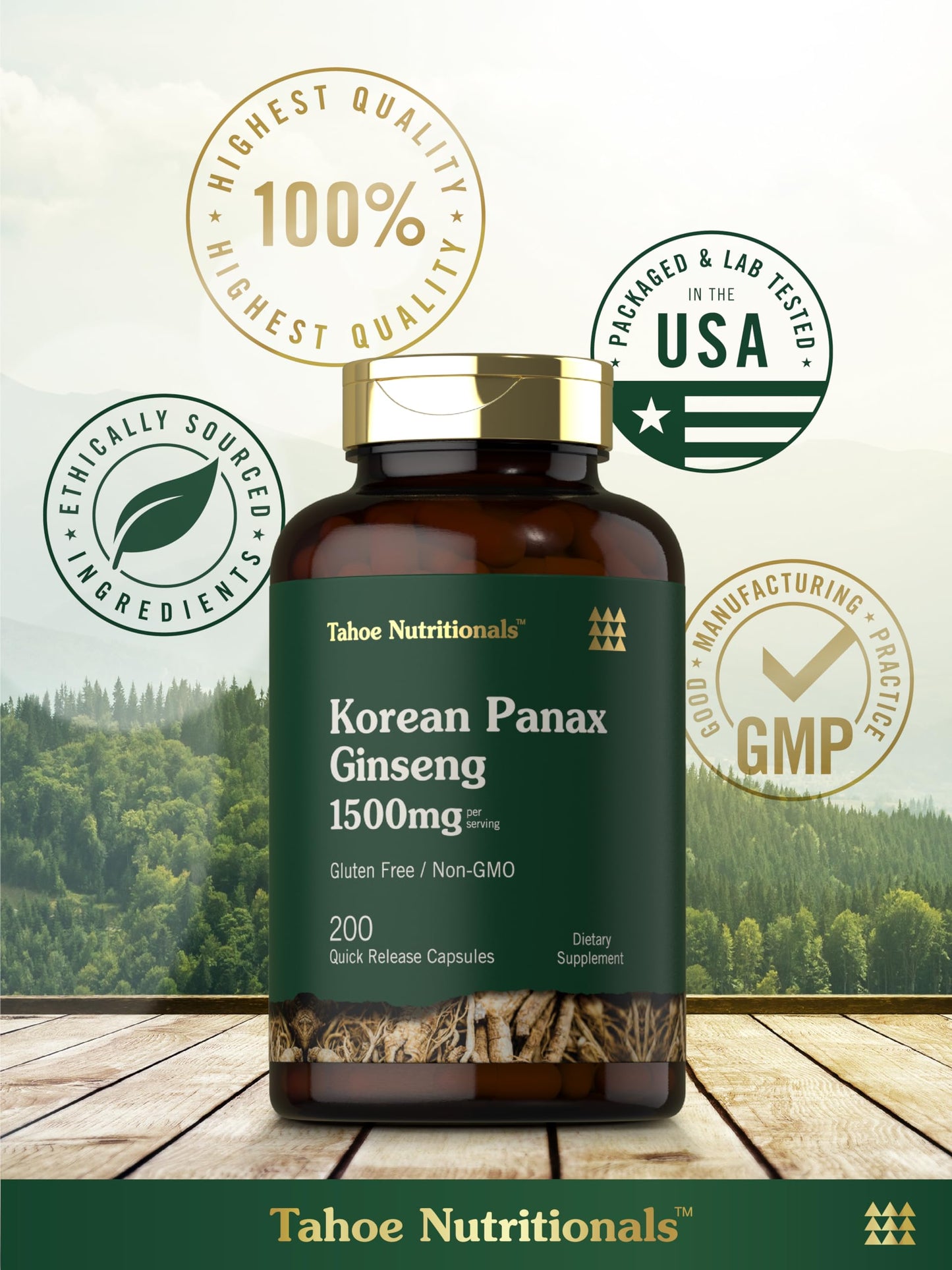 Tahoe Nutritionals Korean Panax Ginseng Extract 1500 mg Capsules, 200 Count