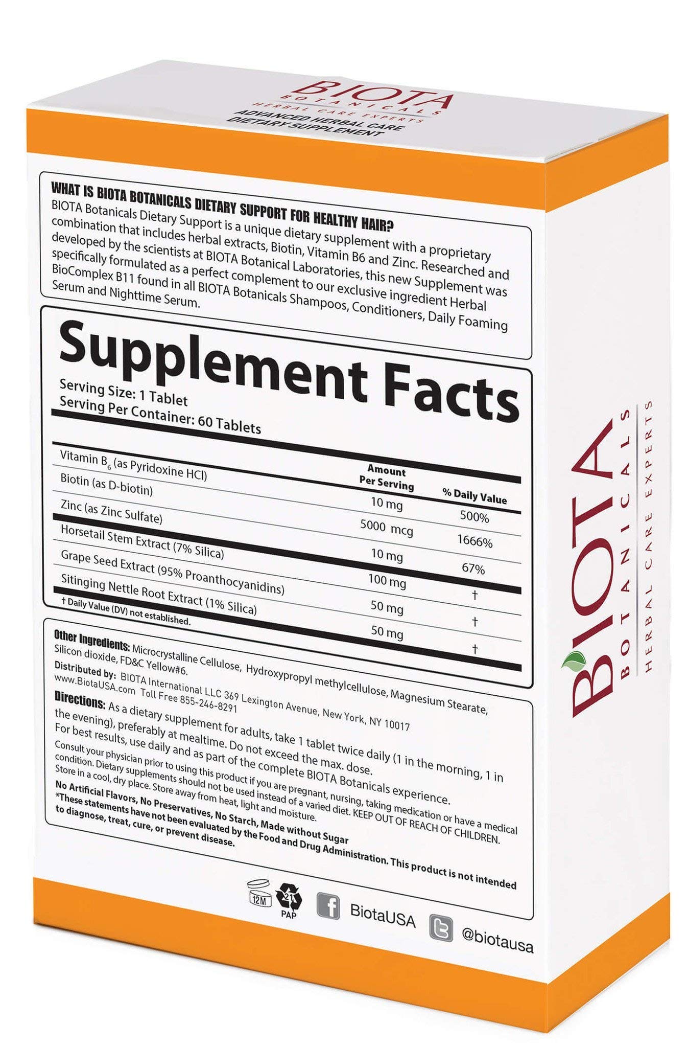 Biota Botanicals Advanced Herbal Care Dietary Support for Healthy Hair Tablets, 60-Count (Pack of 3)