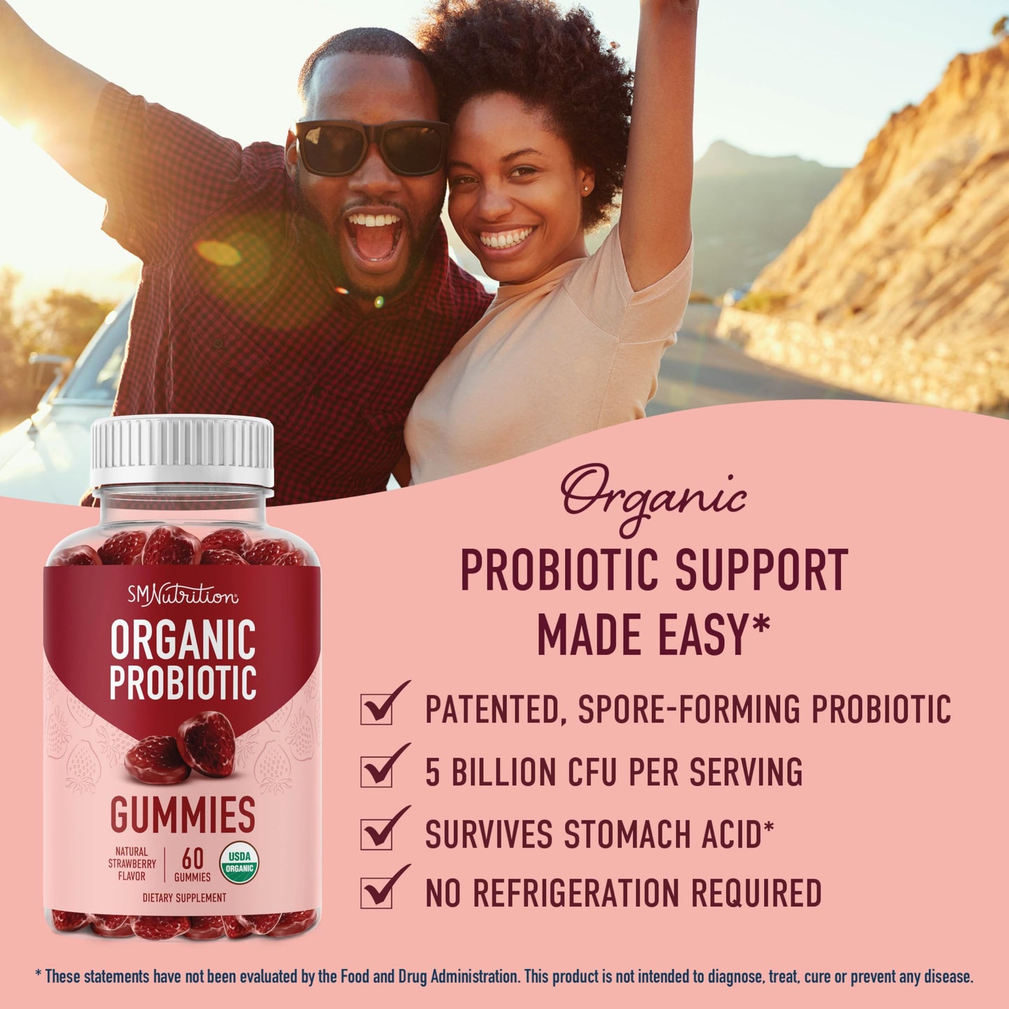 SMNutrition Organic Probiotics Gummies 60 Count