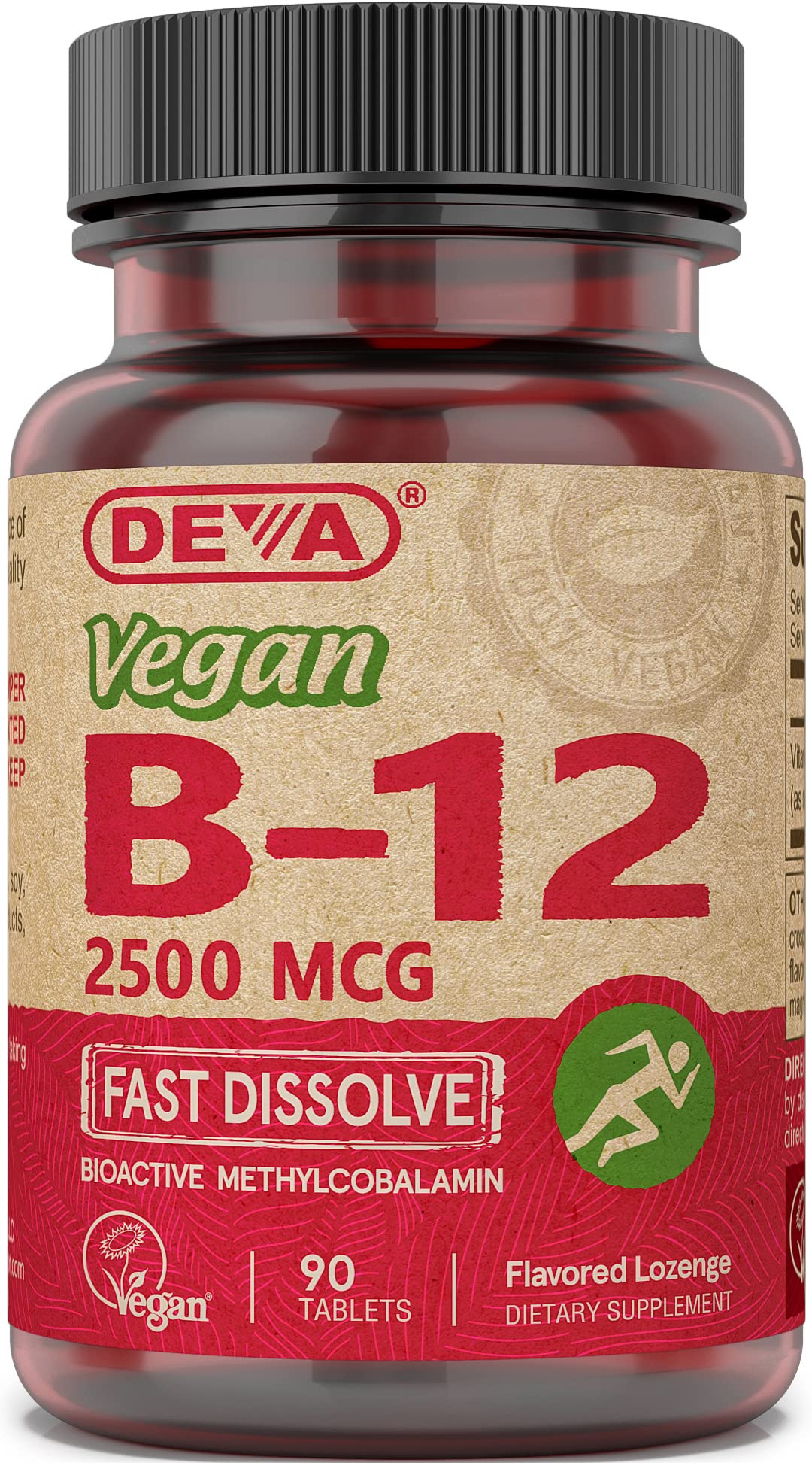 DEVA Vegan Sublingual Fast Dissolve B-12 Tablets, 2500 mcg, 90 Count