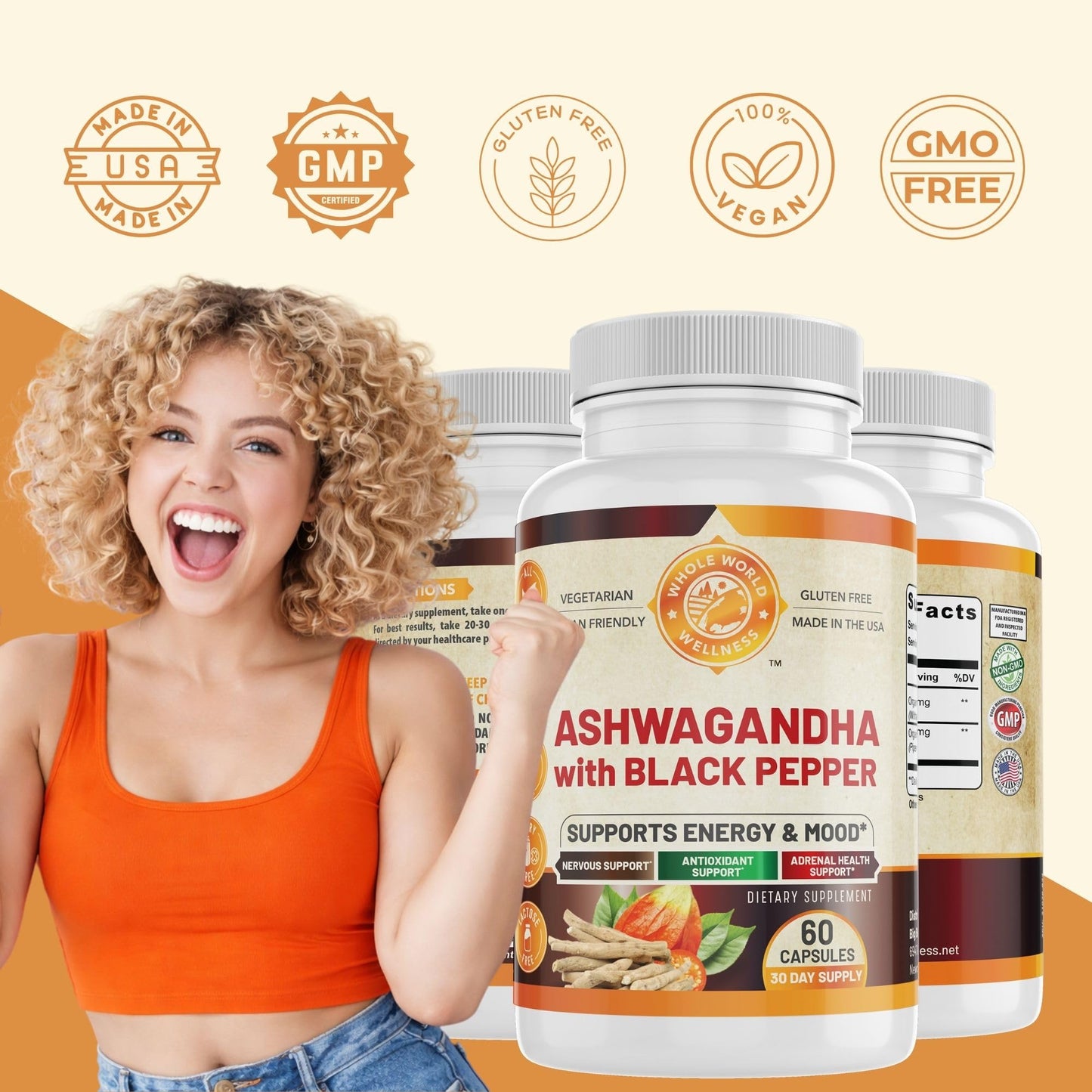 WHOLE WORLD WELLNESS Organic Ashwagandha with Black Pepper 60 Capsules