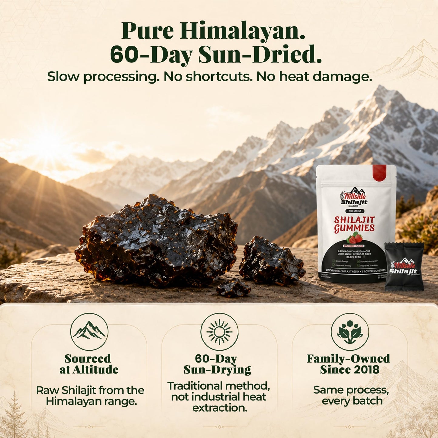 Hillside shilajit Gummies with Ashwagandha & 85+ Trace Minerals for Men and Women Chewable 60 Count
