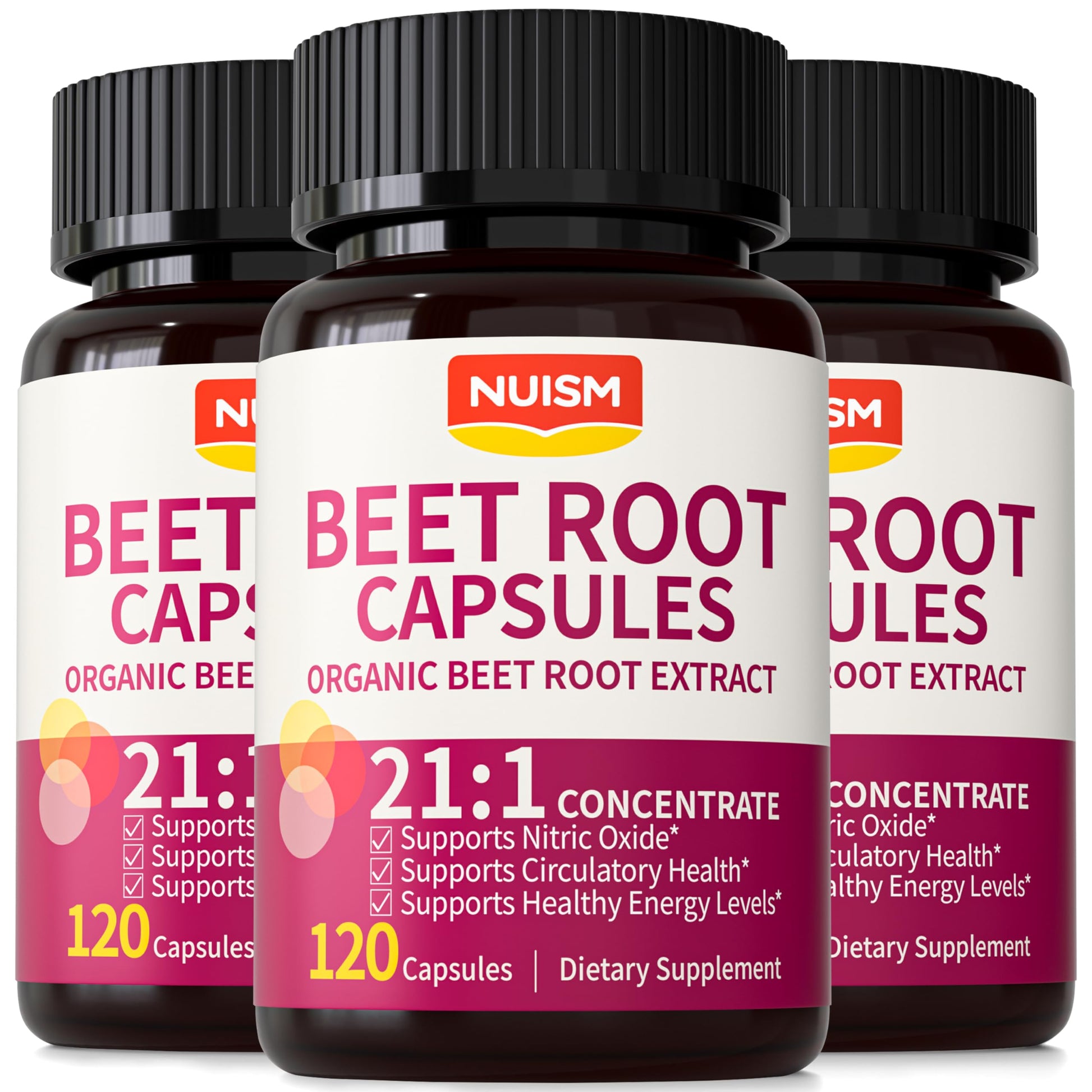 NUISM Organic Beet Root Capsules - Beetroot Extract 21:1 Concentrate, Gluten-Free, 360 Capsules