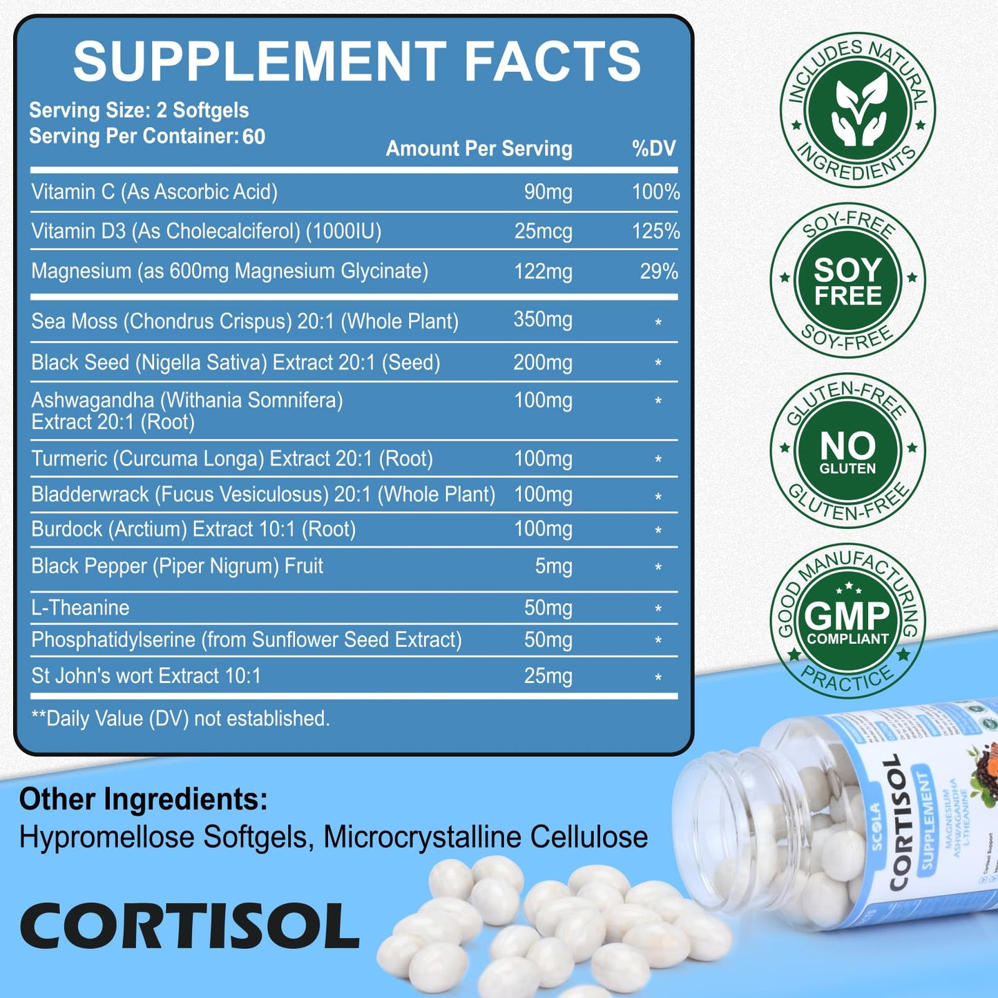 SCOLA Cortisol Supplement Softgels 120 Count