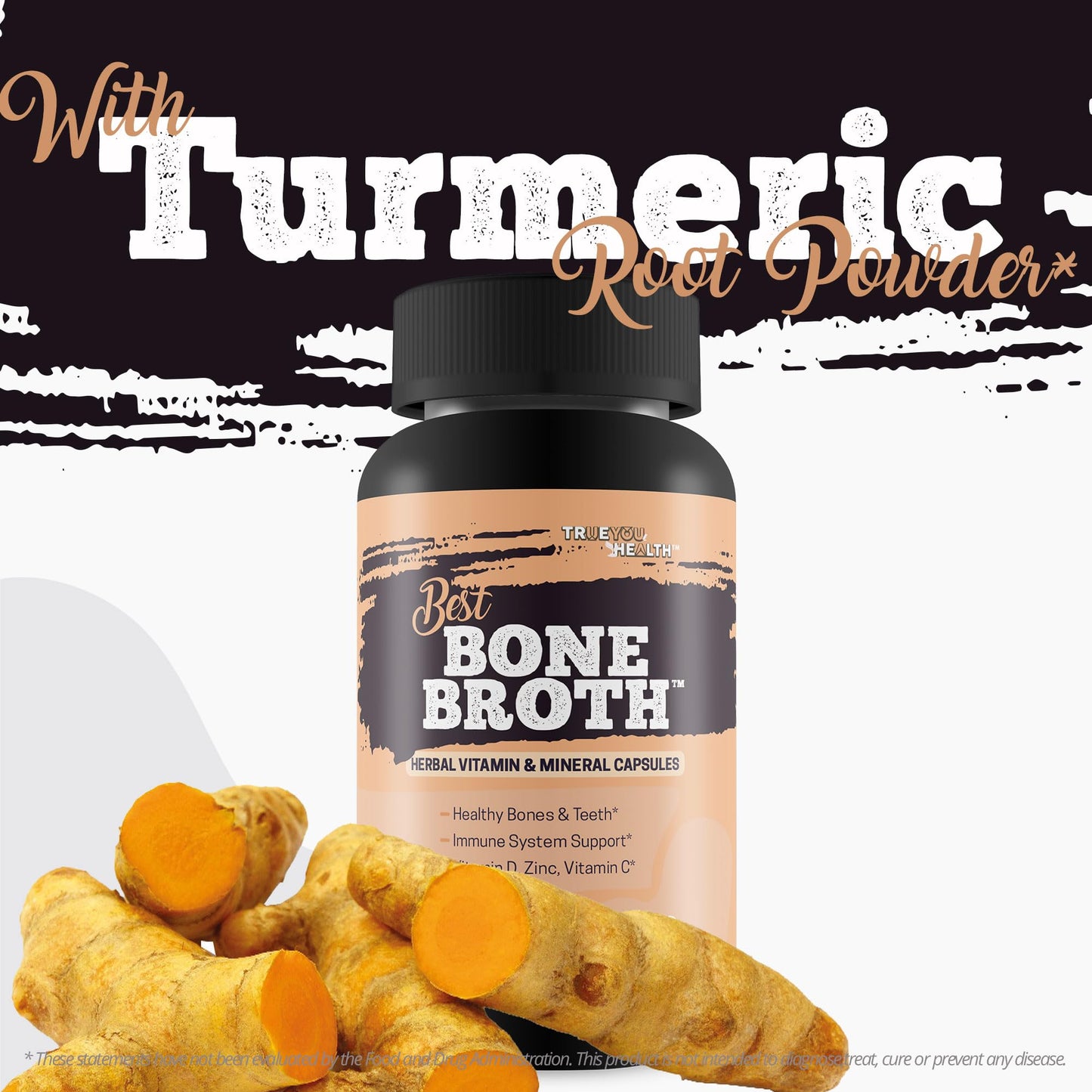 True You Health Bone Broth Capsules - Bone Health & Immunity Support, Vitamin D, 90 Capsules