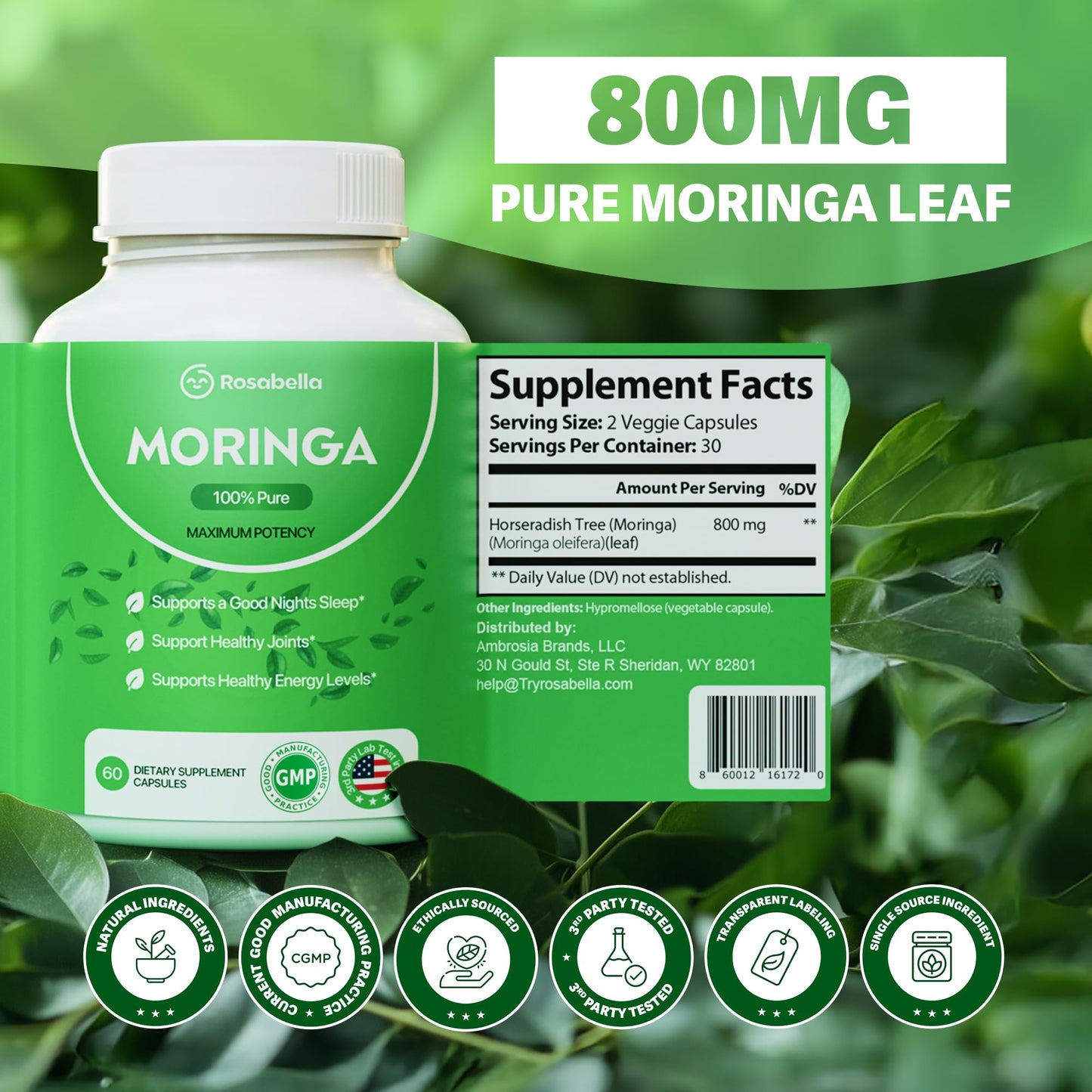 Rosabella Moringa Capsules 120 Count