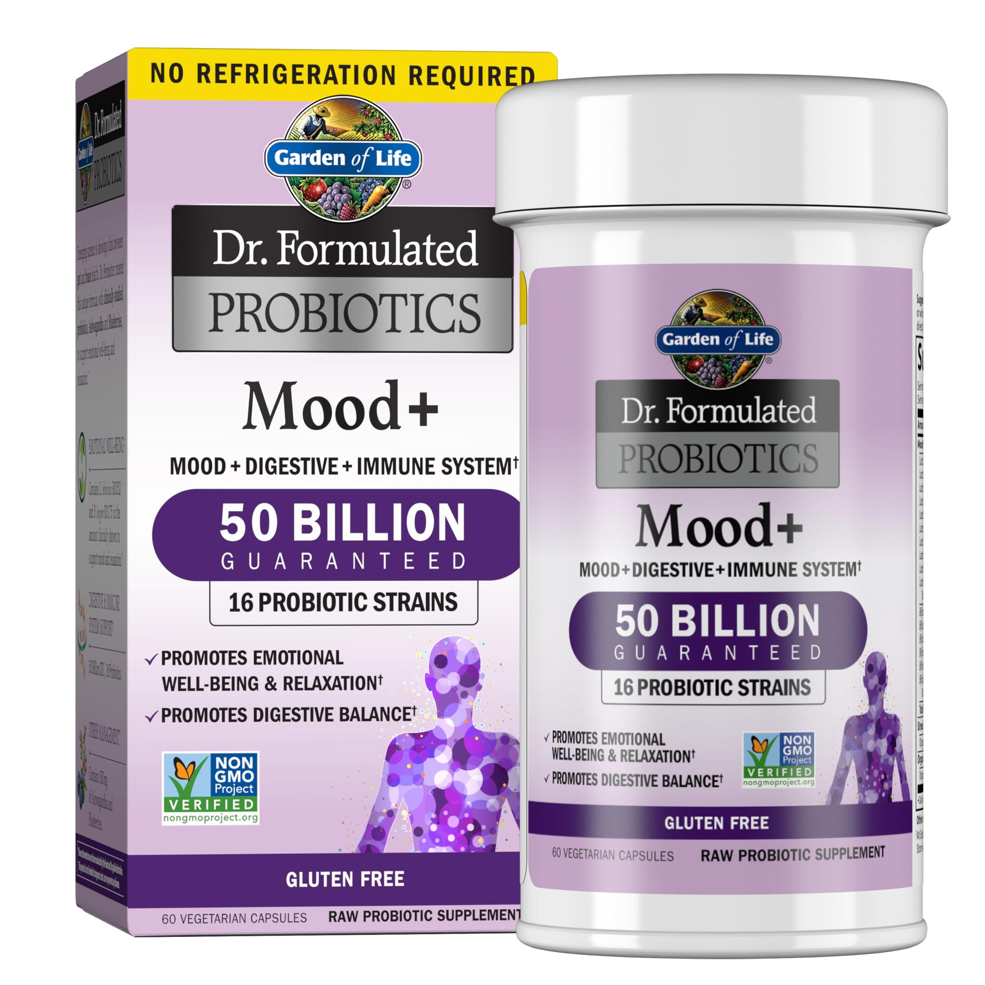 Garden of Life Probiotics Mood+ Dr Formulated Acidophilus Probiotic Supplement Capsules, 60