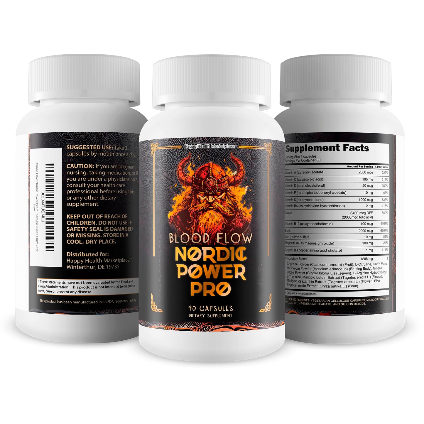 Happy Health Marketplace Blood Flow Nordic Power Pro for Men Capsules 90 Count