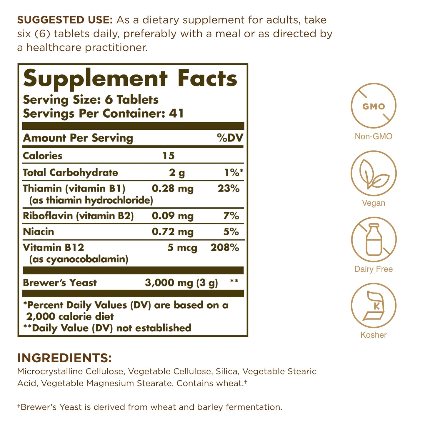 Solgar Brewer's Yeast 7 ½ Grains with Vitamin B12 Tablets 500