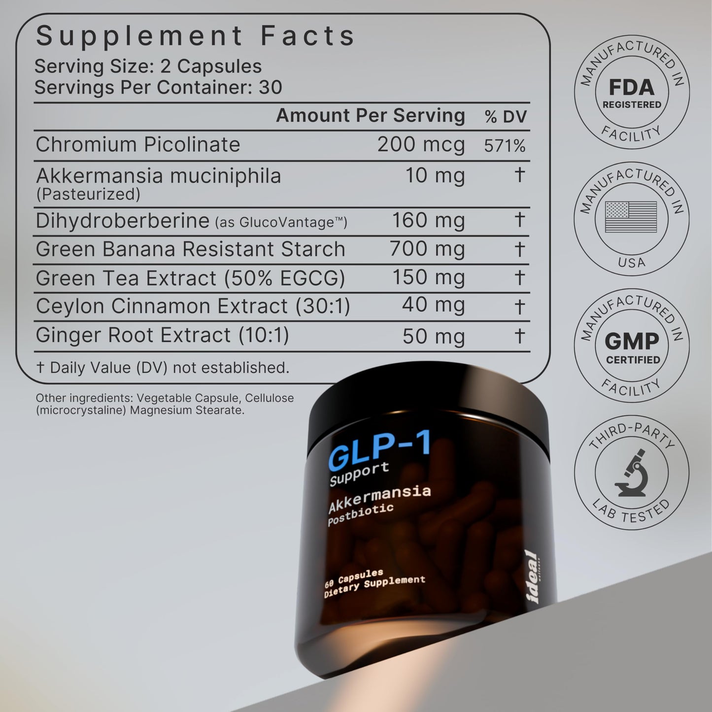Ideal Wellness GLP-1 Booster with Akkermansia Muciniphila, 60 Capsules