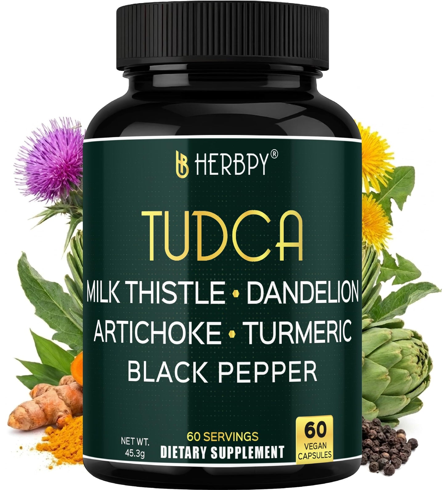 Herbpy 6in1 TUDCA Supplement (Tauroursodeoxycholic Acid) Capsules, 60 Count
