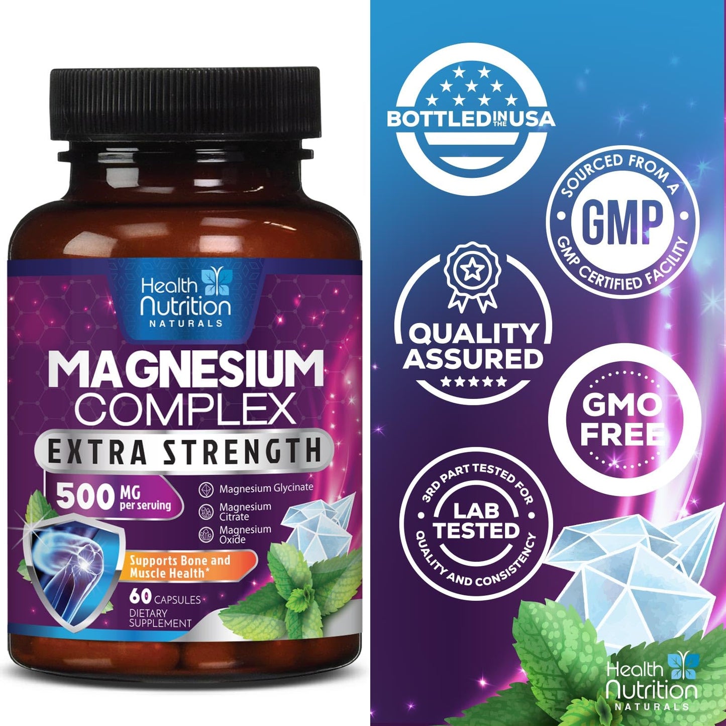 Health Nutrition Naturals Magnesium Complex 500mg Capsules, 60 Count