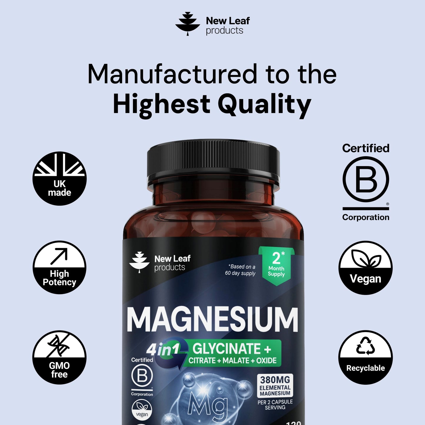 New Leaf Products Magnesium Glycinate 4-in-1 Complex 2000mg Capsule 120 Capsules
